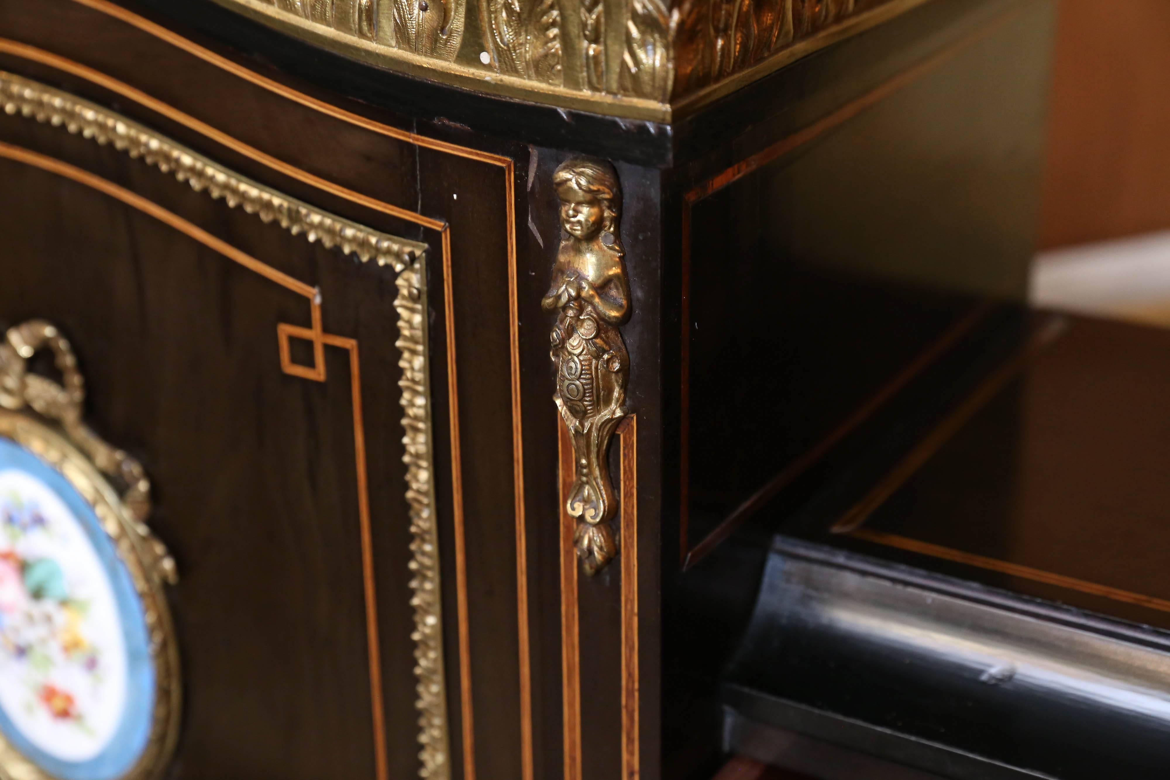 Rosewood French Desk, Louis XVI Style with Sèvres Mounts and bronze dore accents For Sale