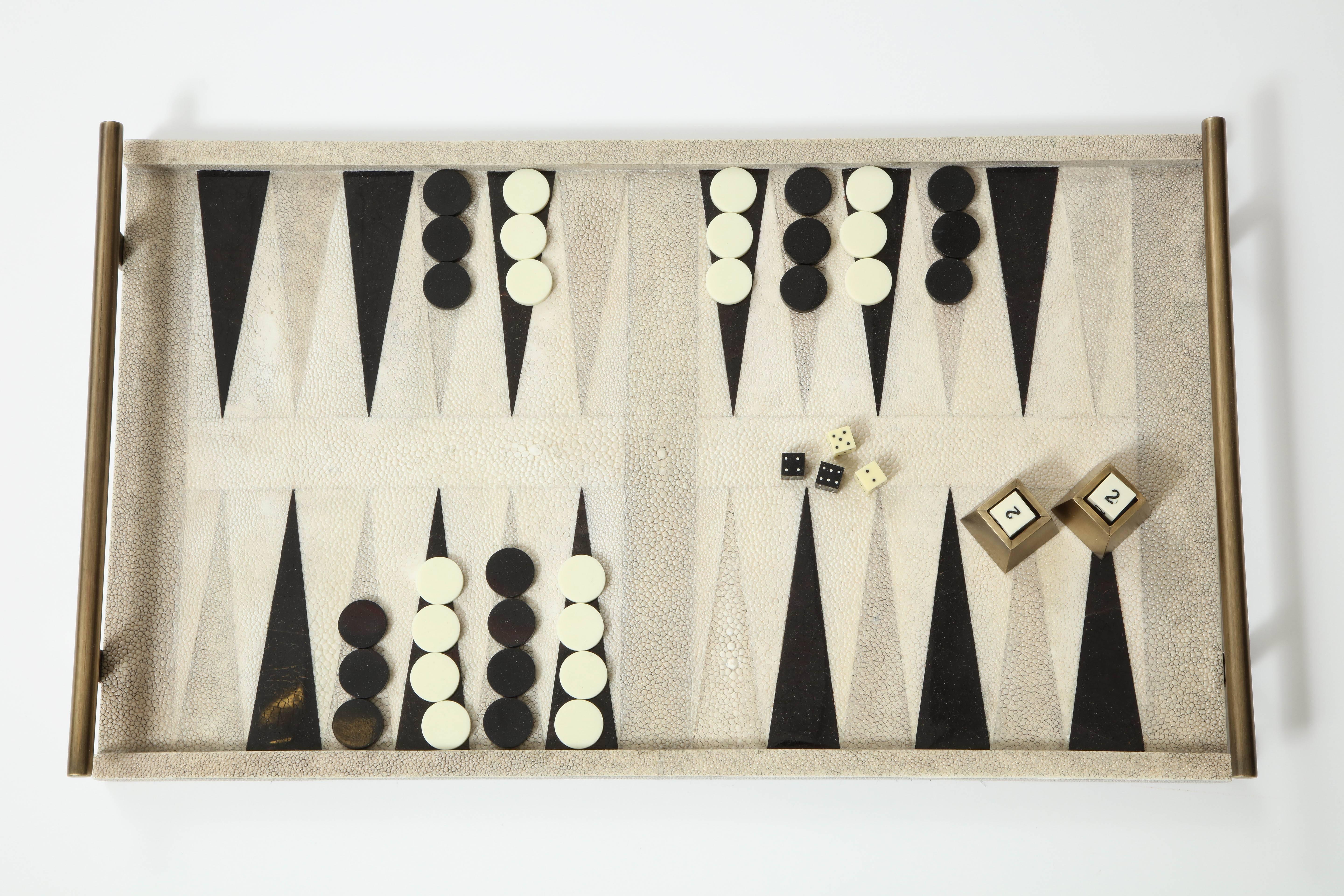 Art Deco Shagreen Backgammon Game With Bronze Details