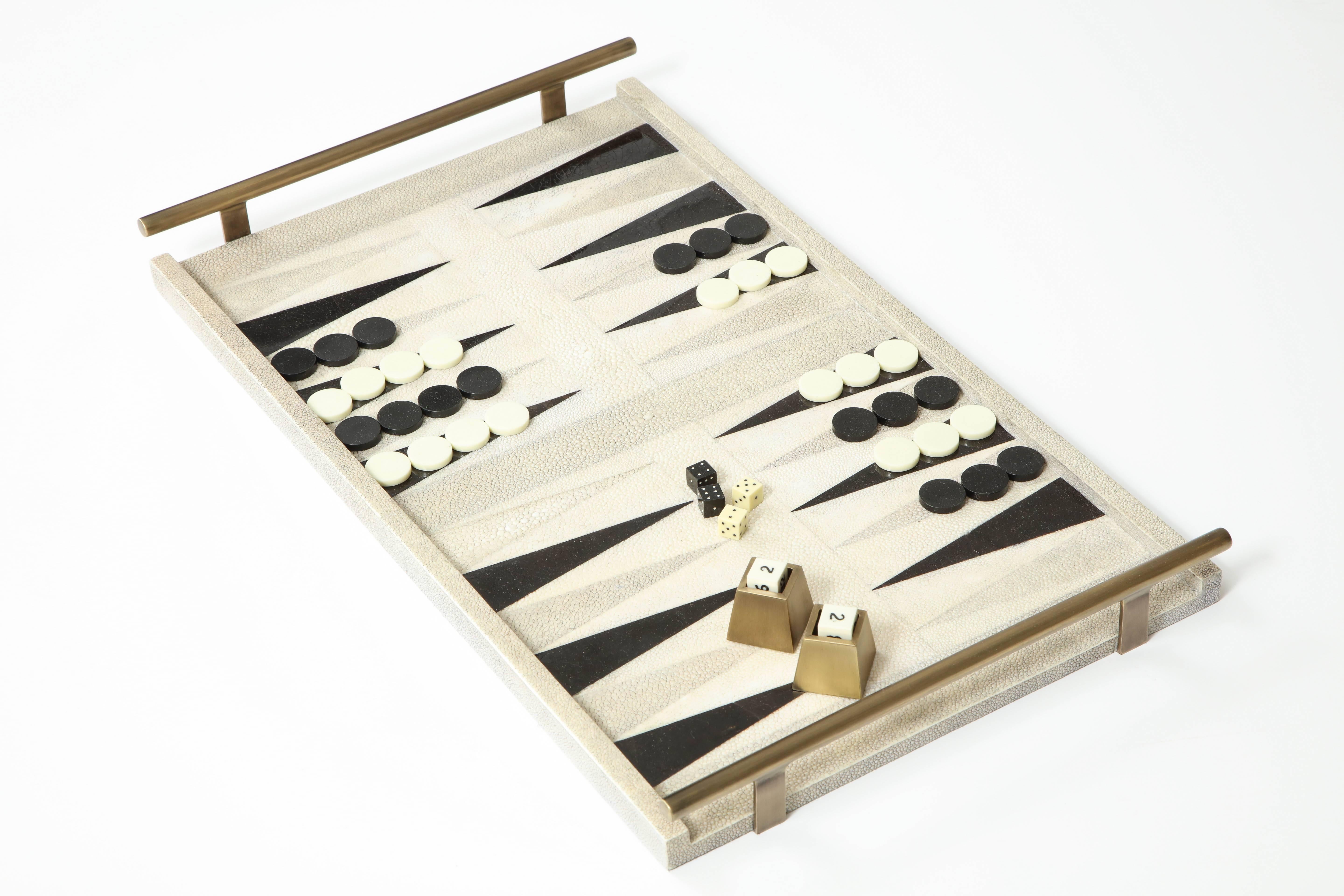 French Shagreen Backgammon Game With Bronze Details