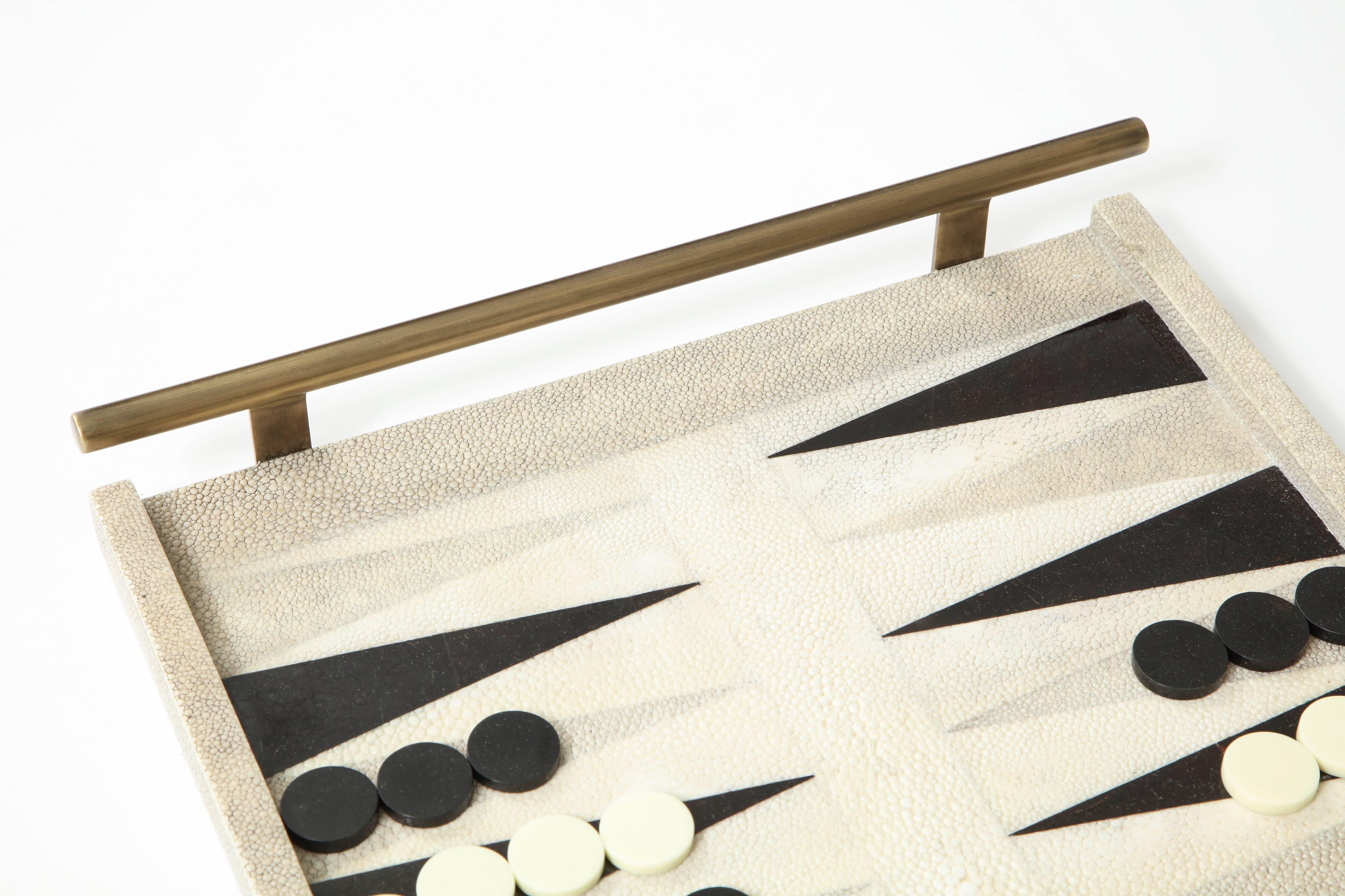 Hand-Crafted Shagreen Backgammon Game With Bronze Details