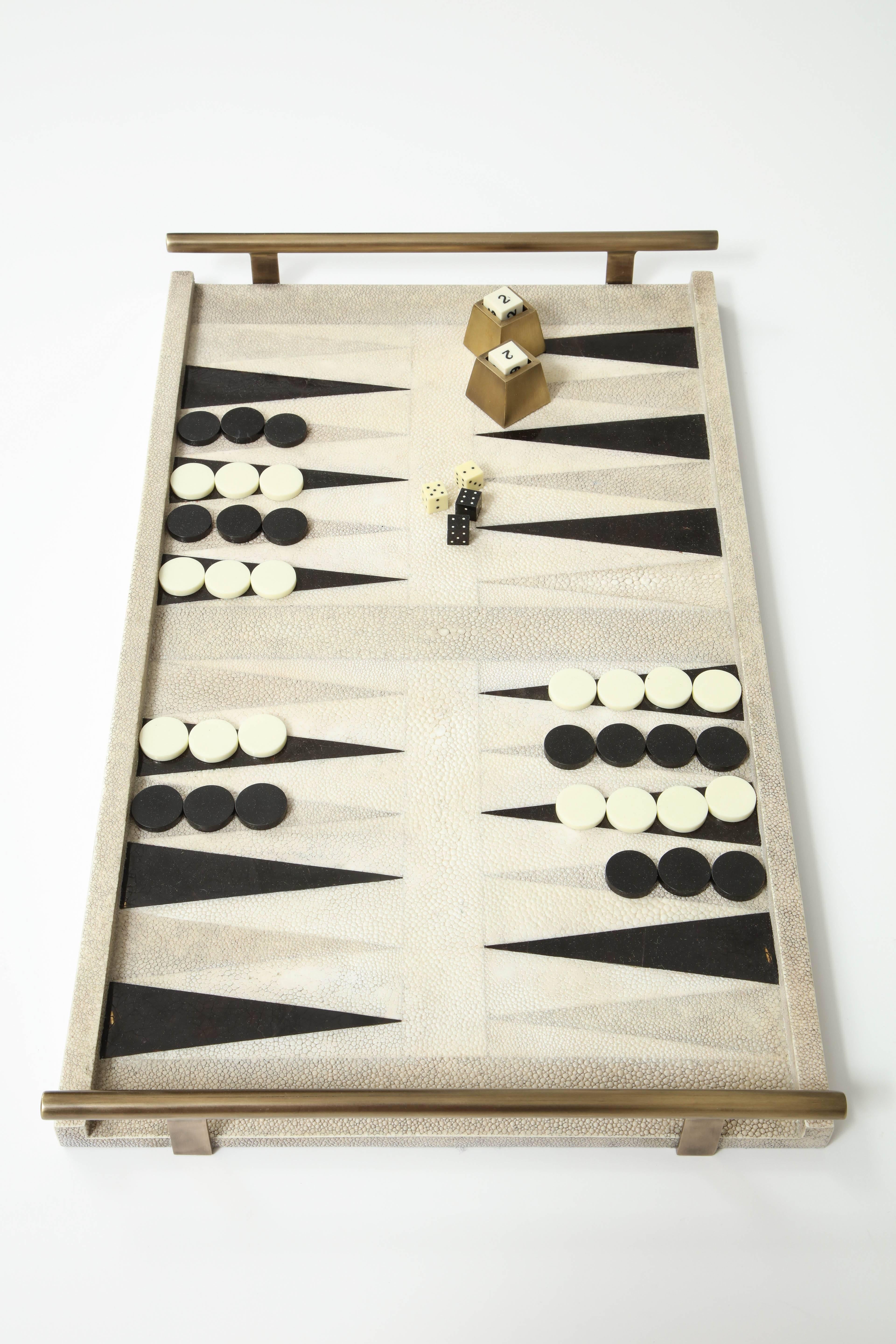 Shagreen Backgammon Game With Bronze Details In Excellent Condition In New York, NY