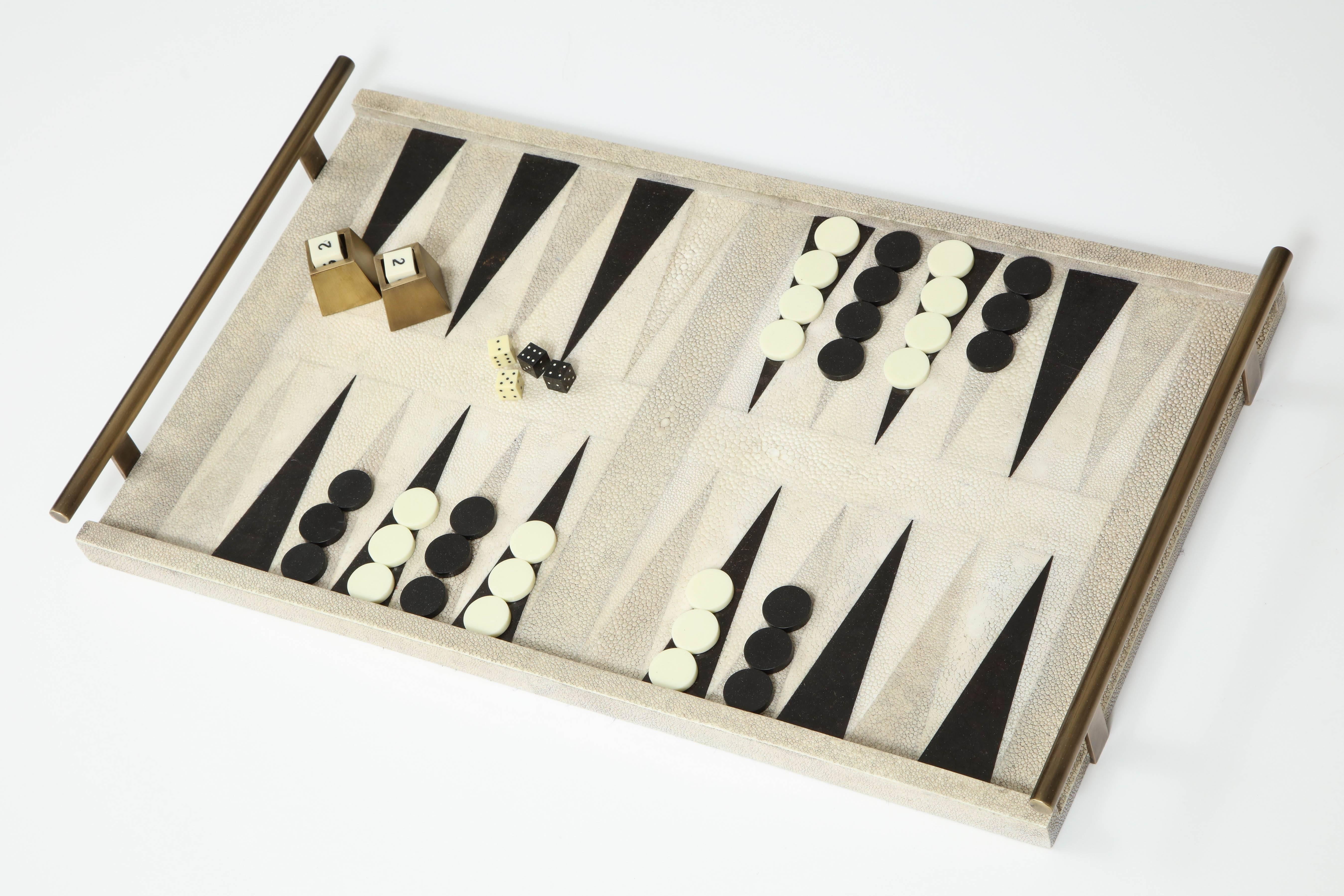 Shagreen Backgammon Game With Bronze Details 1