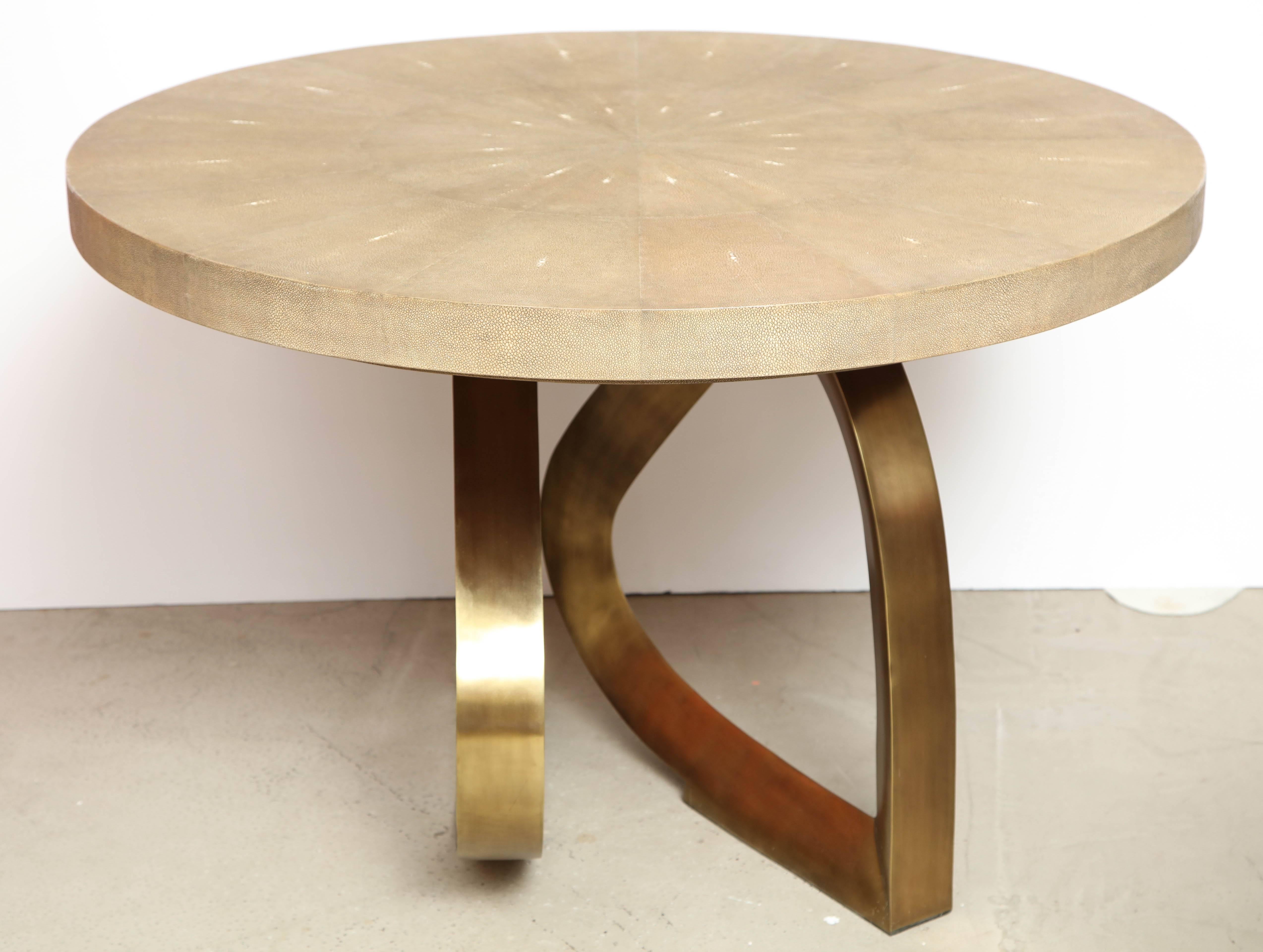 Bronze Shagreen Dining Room Table with Brass Base, Contemporary, Khaki Color Shagreen