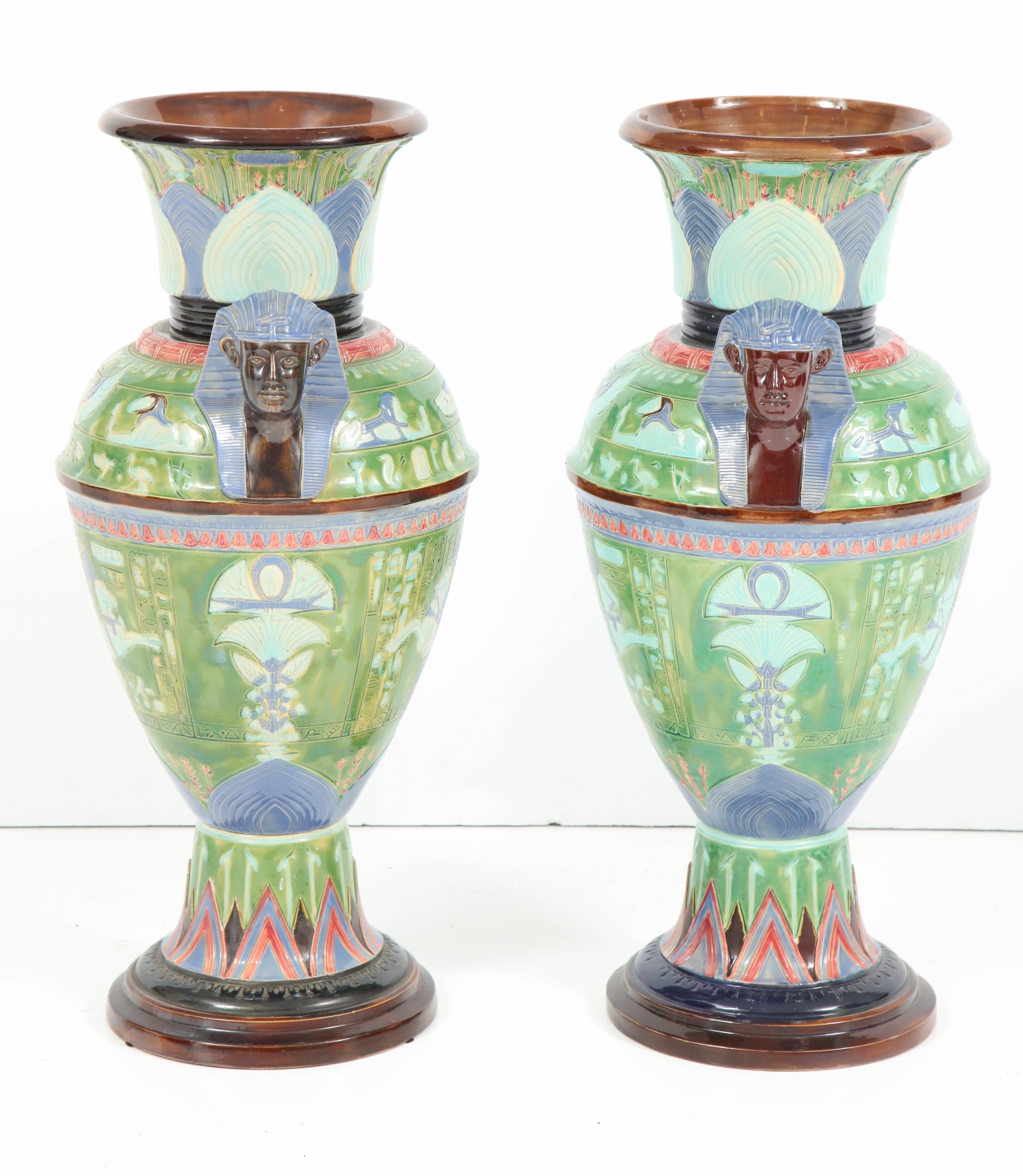 Unknown Pair of Egyptian Revival Ceramic Vases