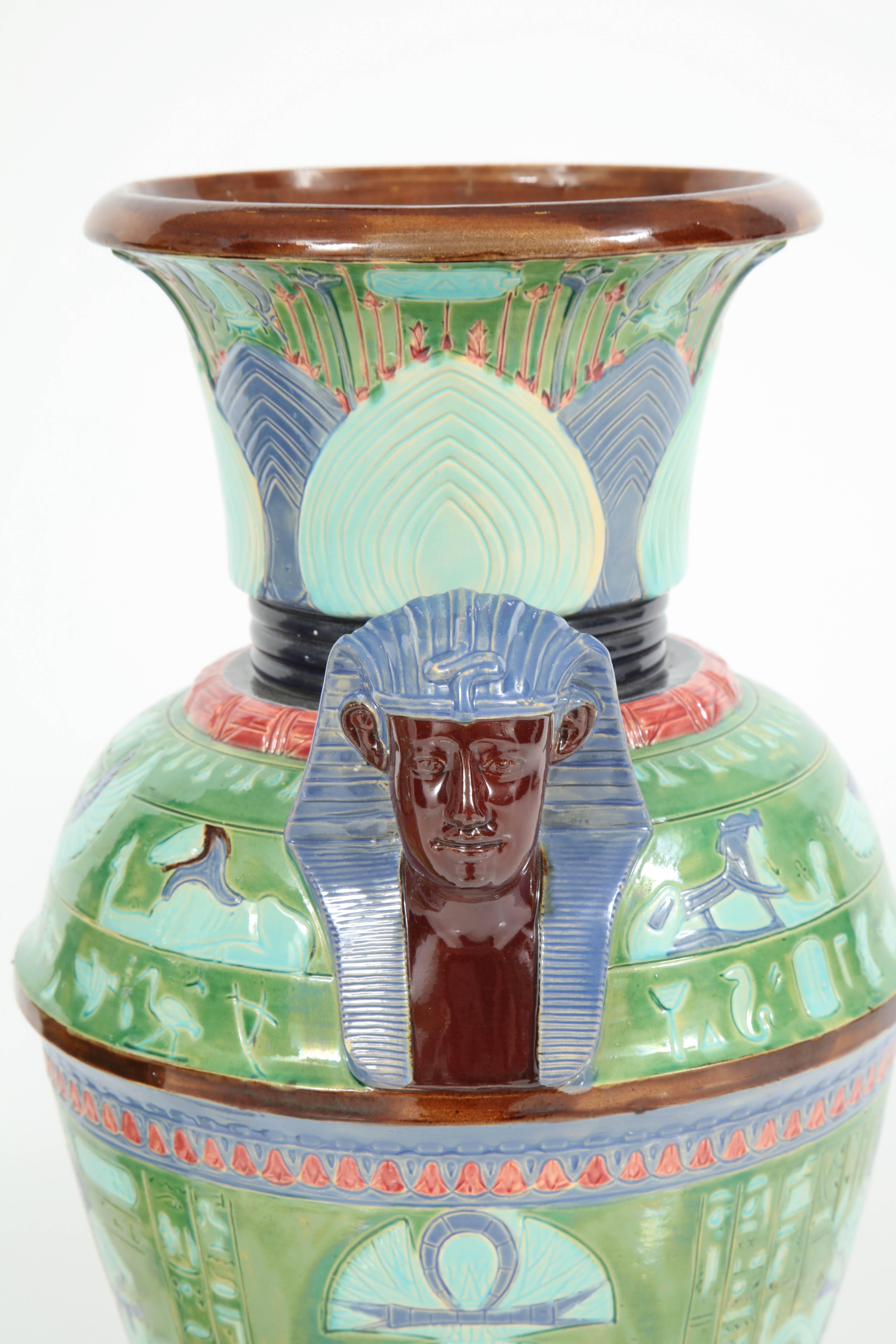 Pair of Egyptian Revival Ceramic Vases In Excellent Condition In New York, NY