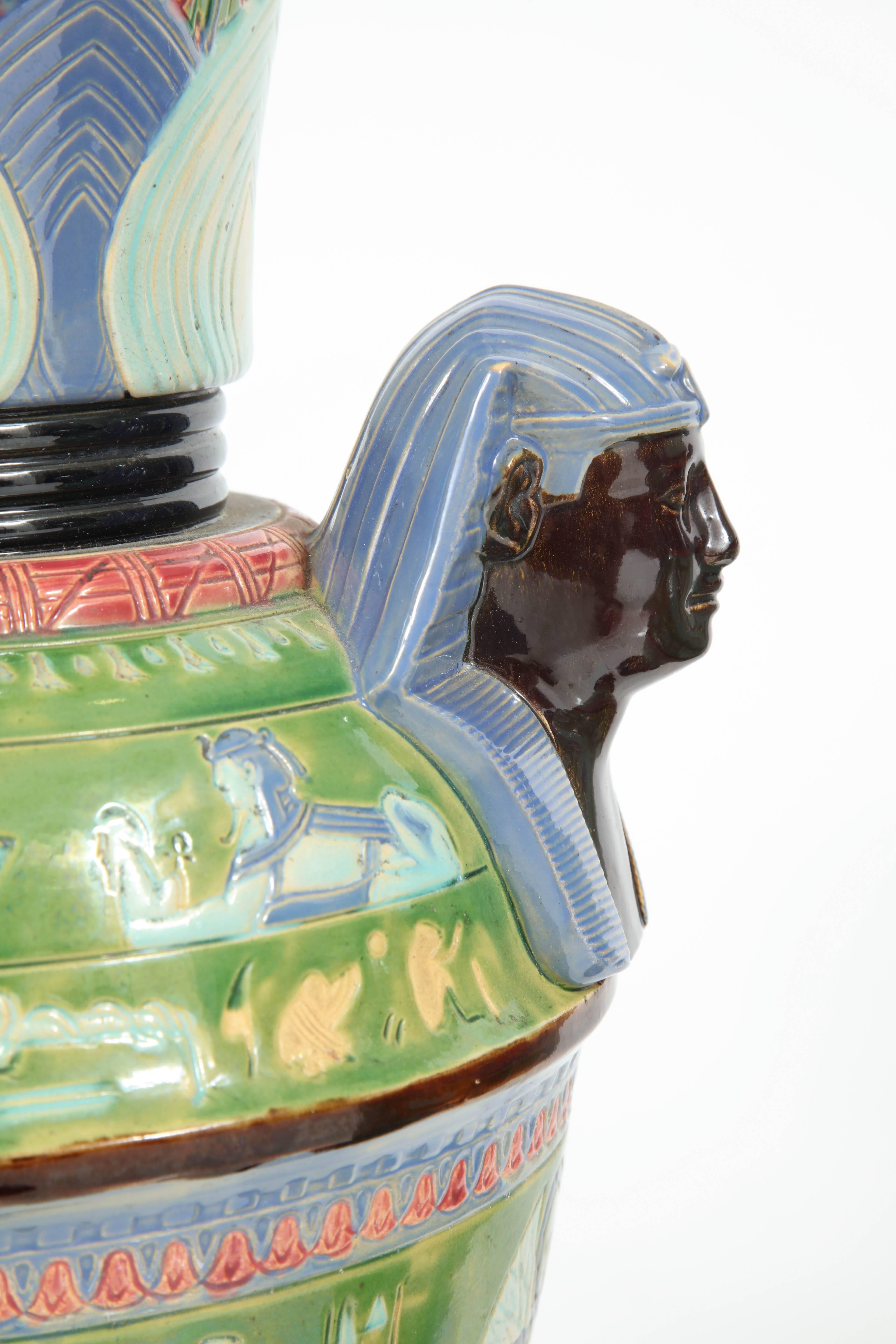 20th Century Pair of Egyptian Revival Ceramic Vases