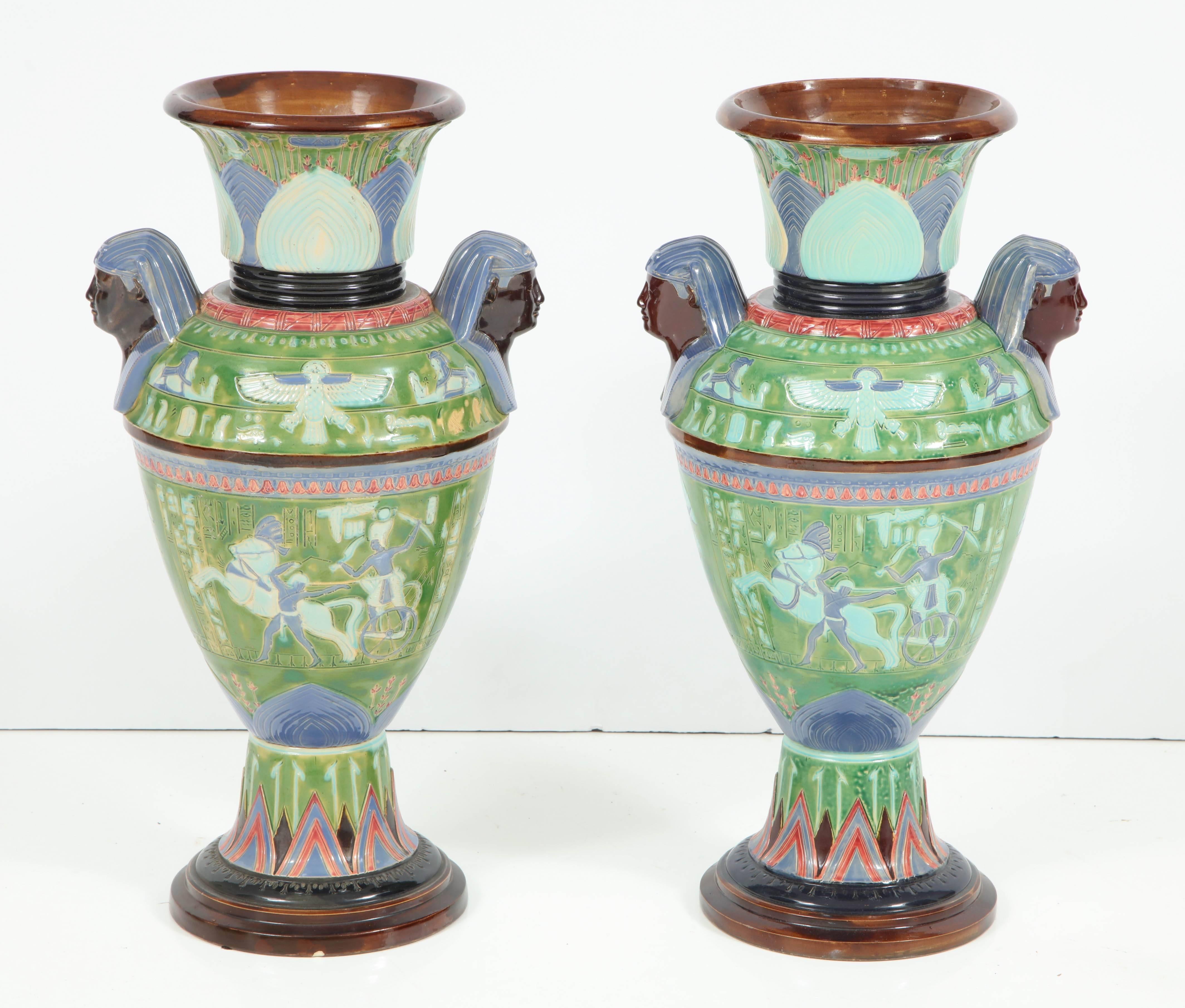 Pair of Egyptian Revival Ceramic Vases 4