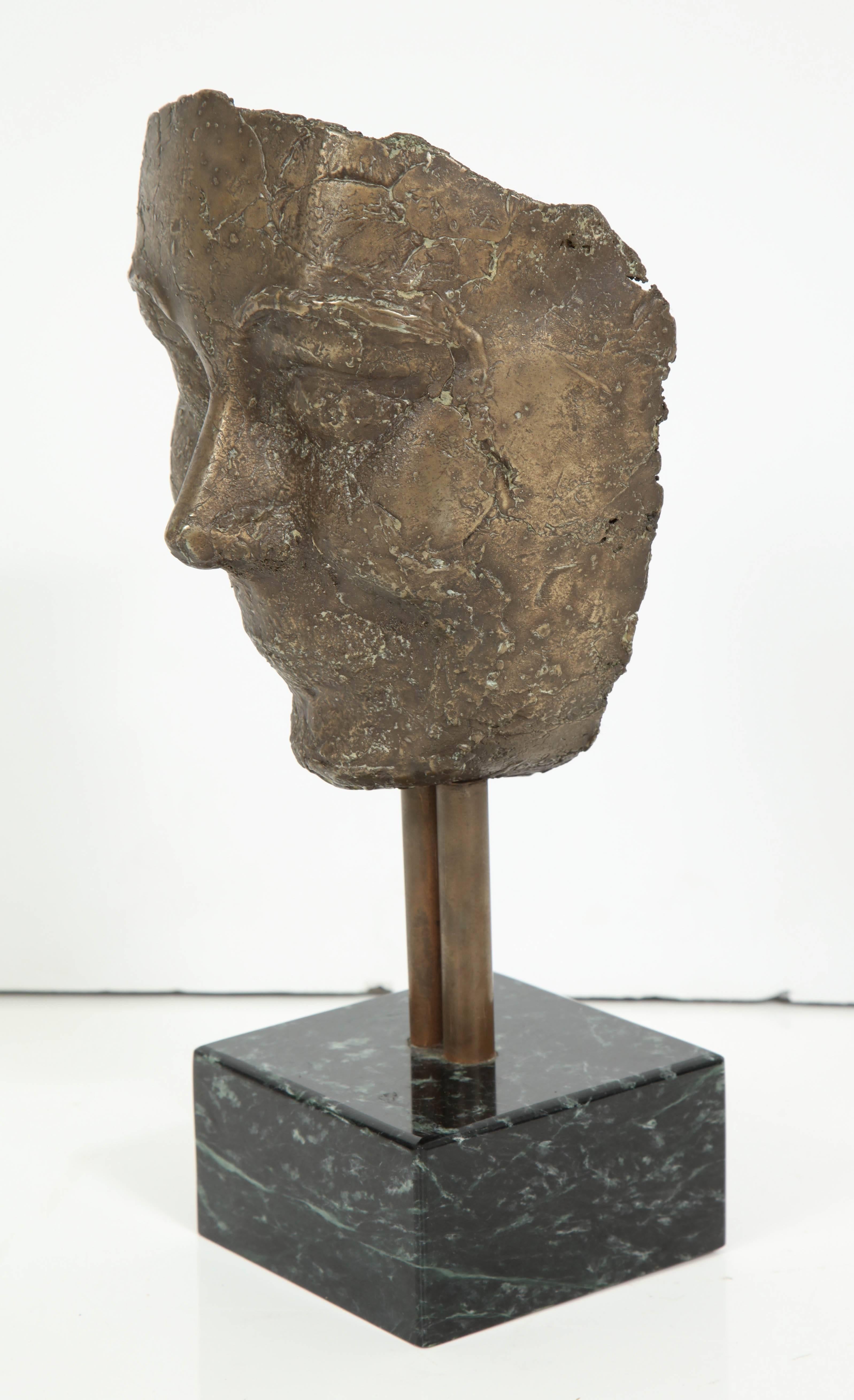 20th Century Bronze Mask on Marble Plinth