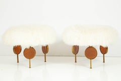 Feders of Mexico Gilt Wrought Iron and Cast Glass Ottomans