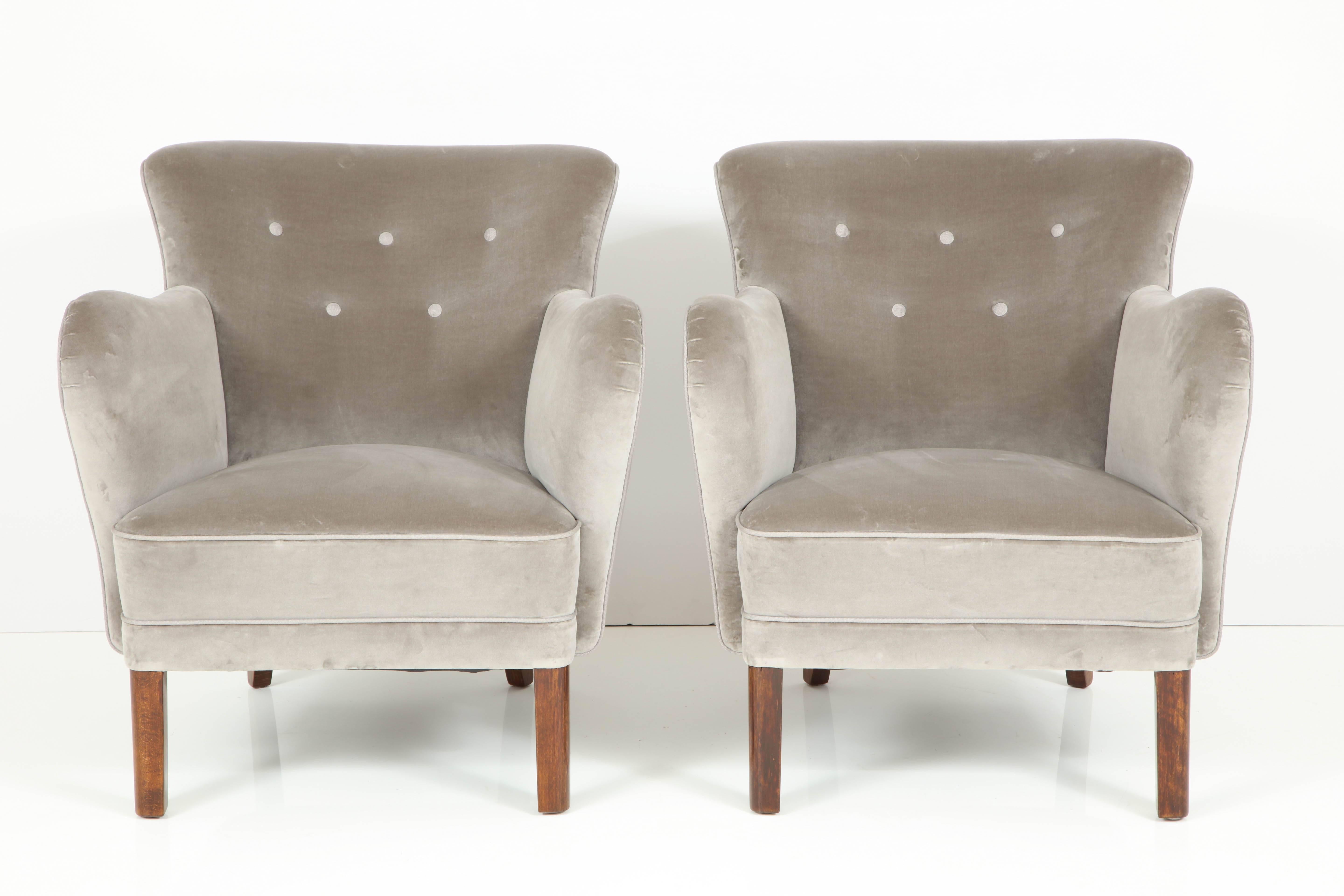 Scandinavian Modern Pair of Danish Upholstered Armchairs, circa 1940s