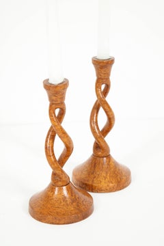 Pair of Swedish Rootwood Open Barley-Twist Candlestick, circa 1936