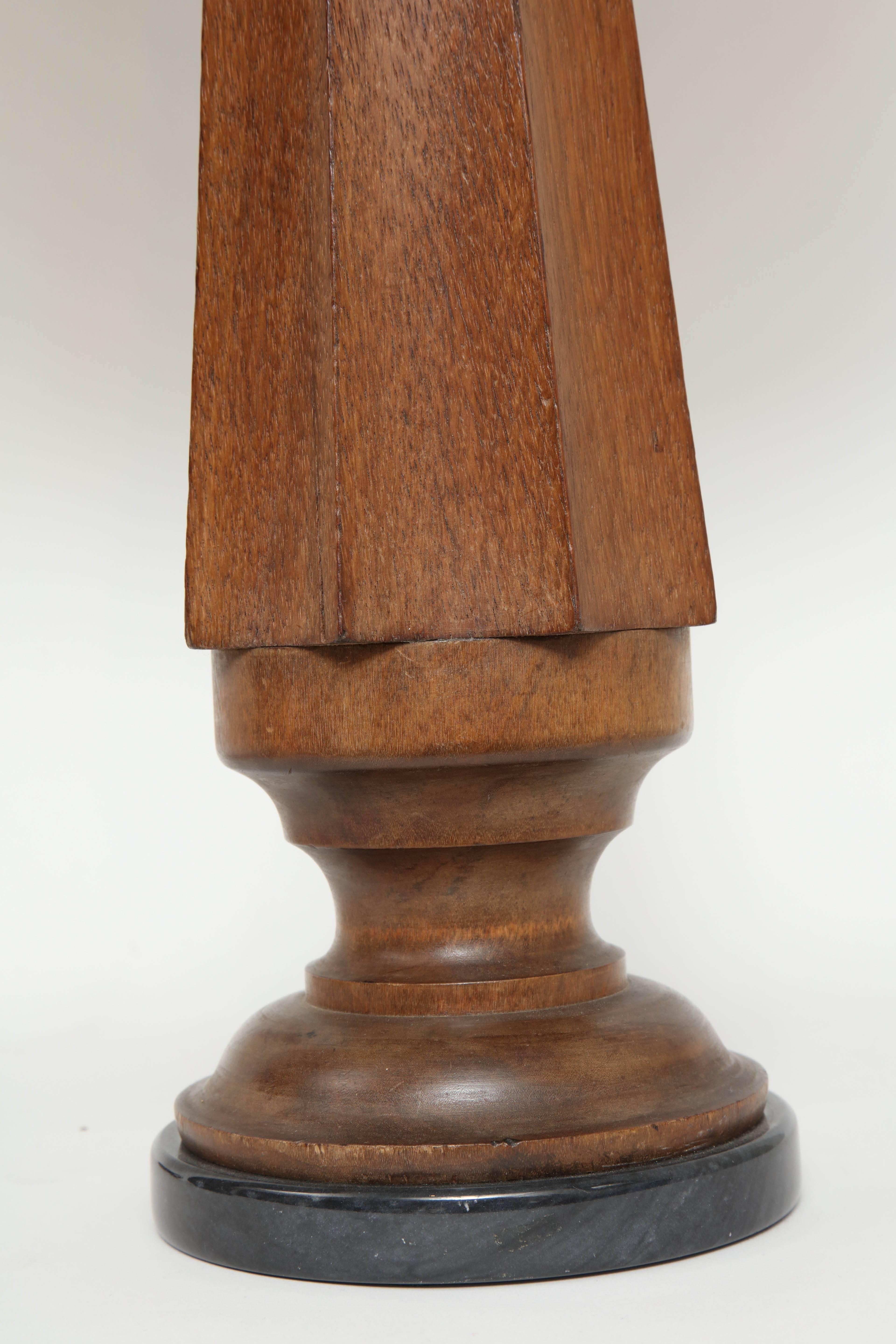 American Colonial Pair of Antique Wood Column Lamps