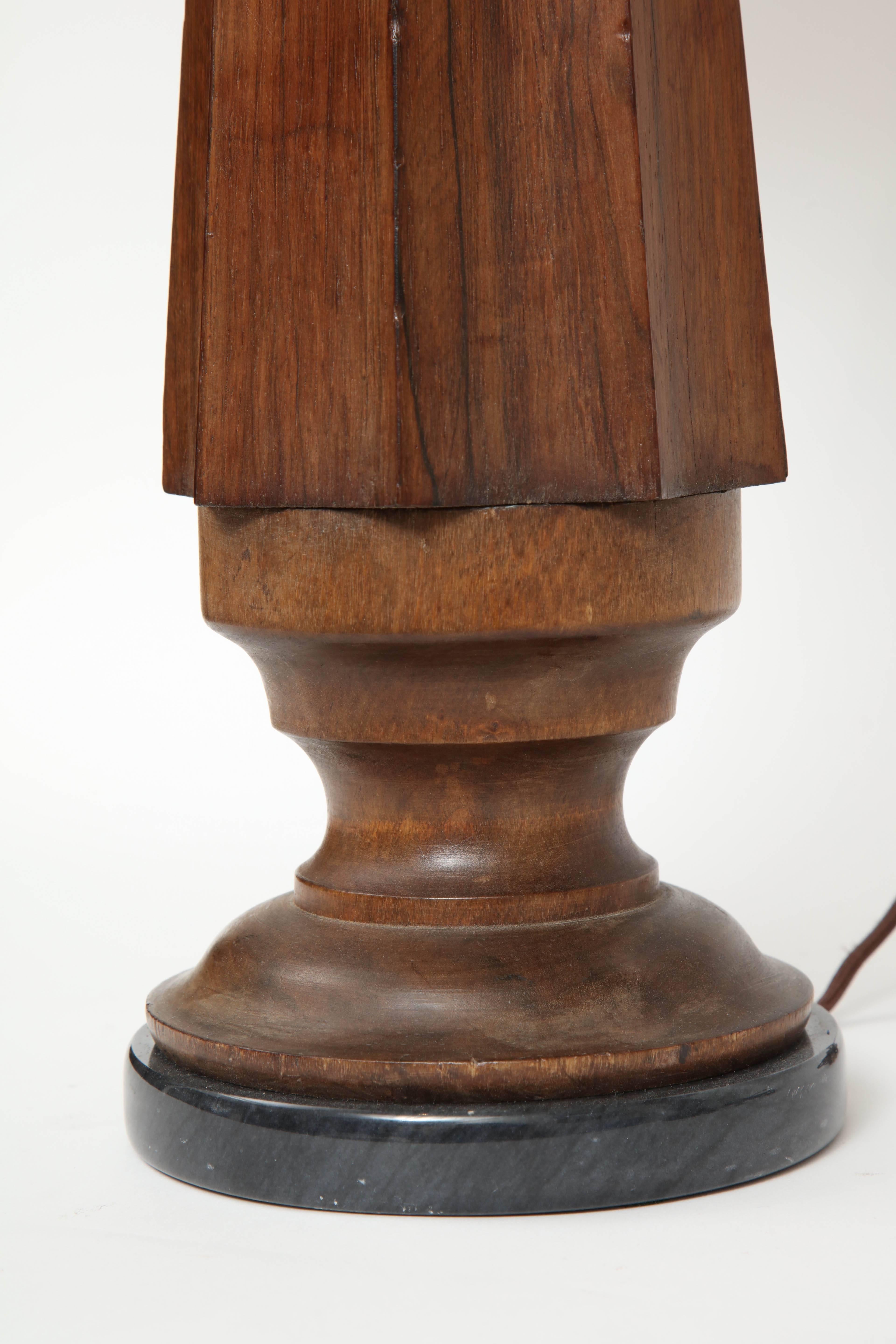 Pair of Antique Wood Column Lamps In Excellent Condition In West Hollywood, CA