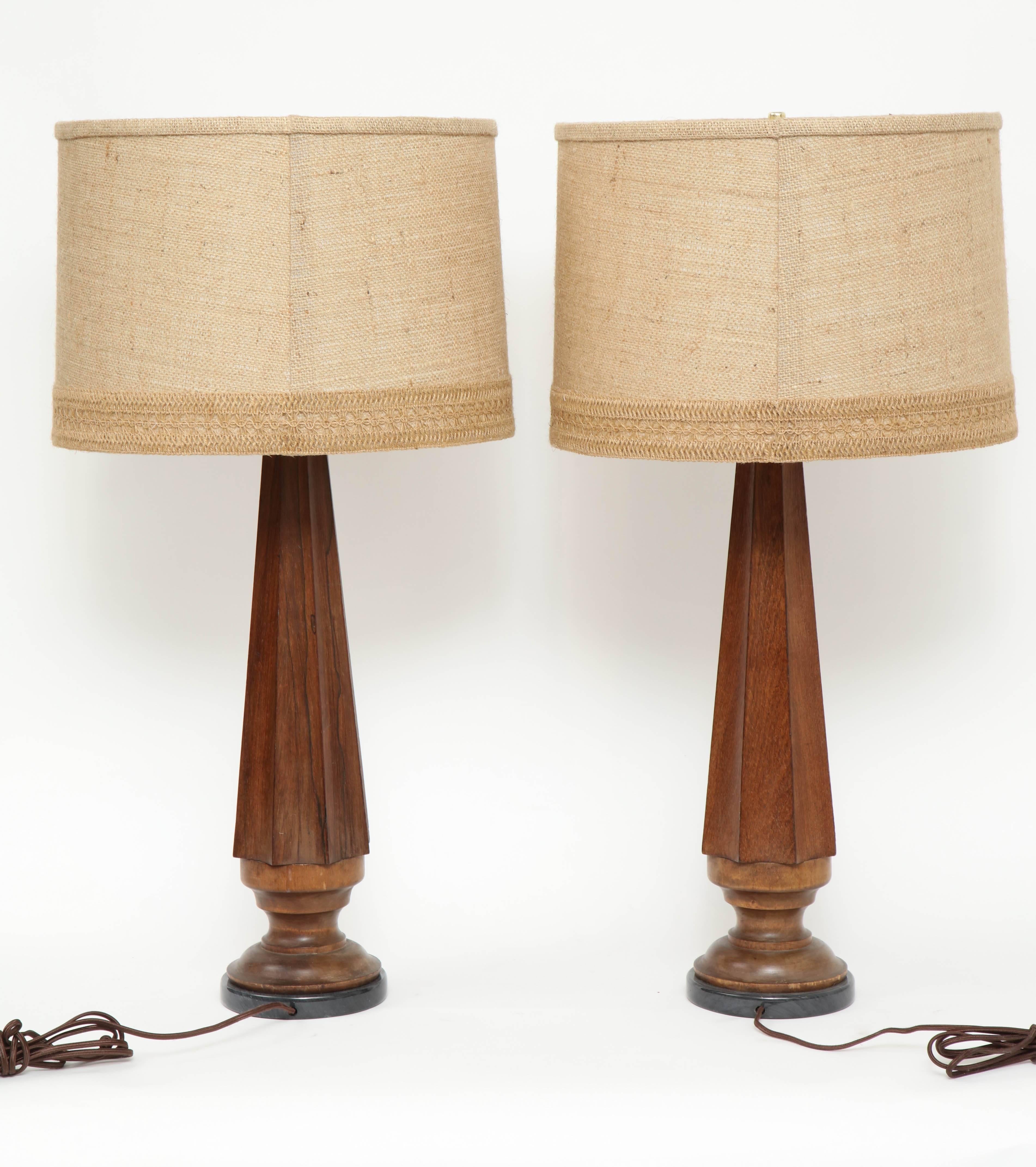 Pair of Antique Wood Column Lamps 2