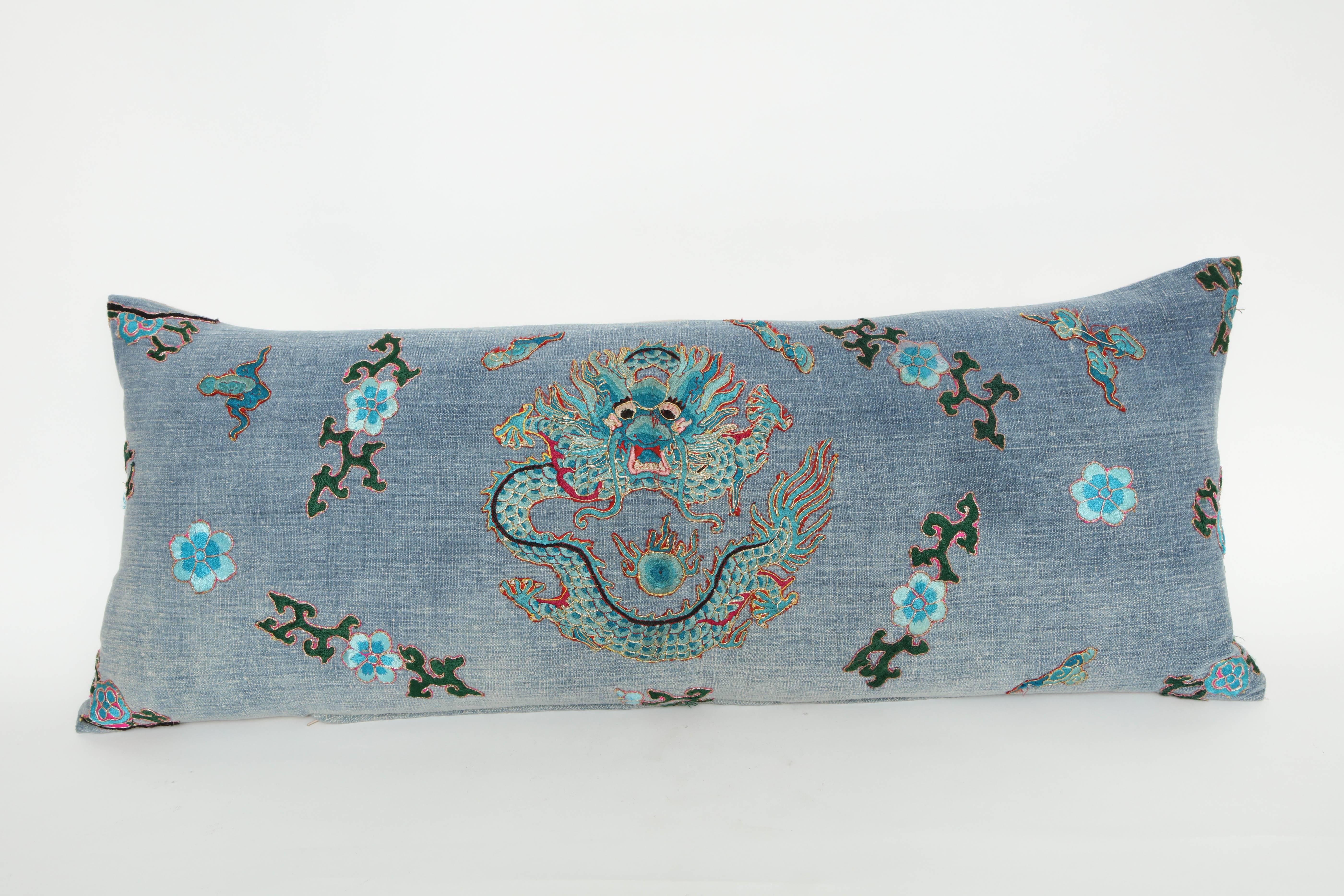 Vintage Blue Japanese Theatre Kimono Pillow
