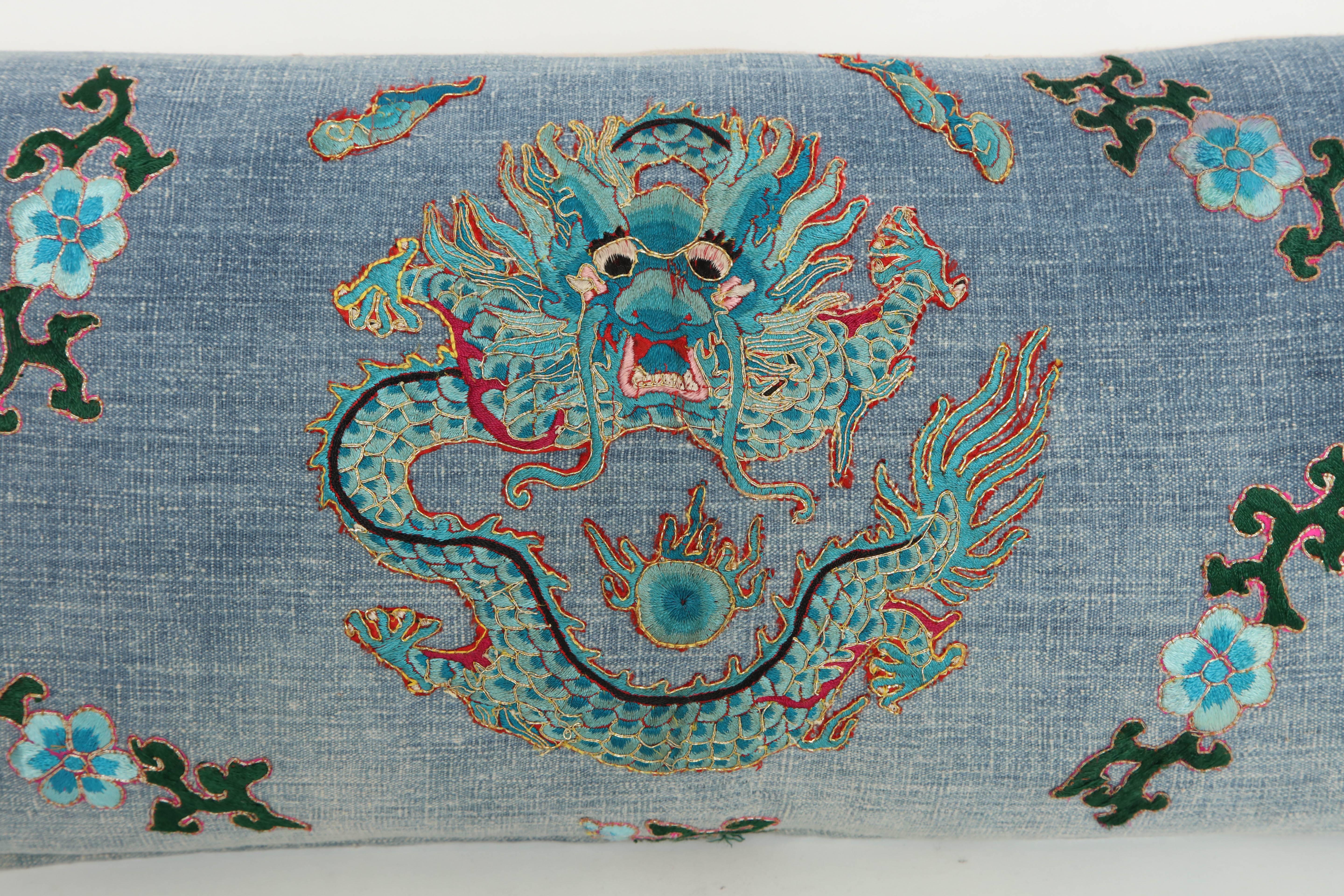 Japonisme Vintage Blue Japanese Theatre Kimono Pillow