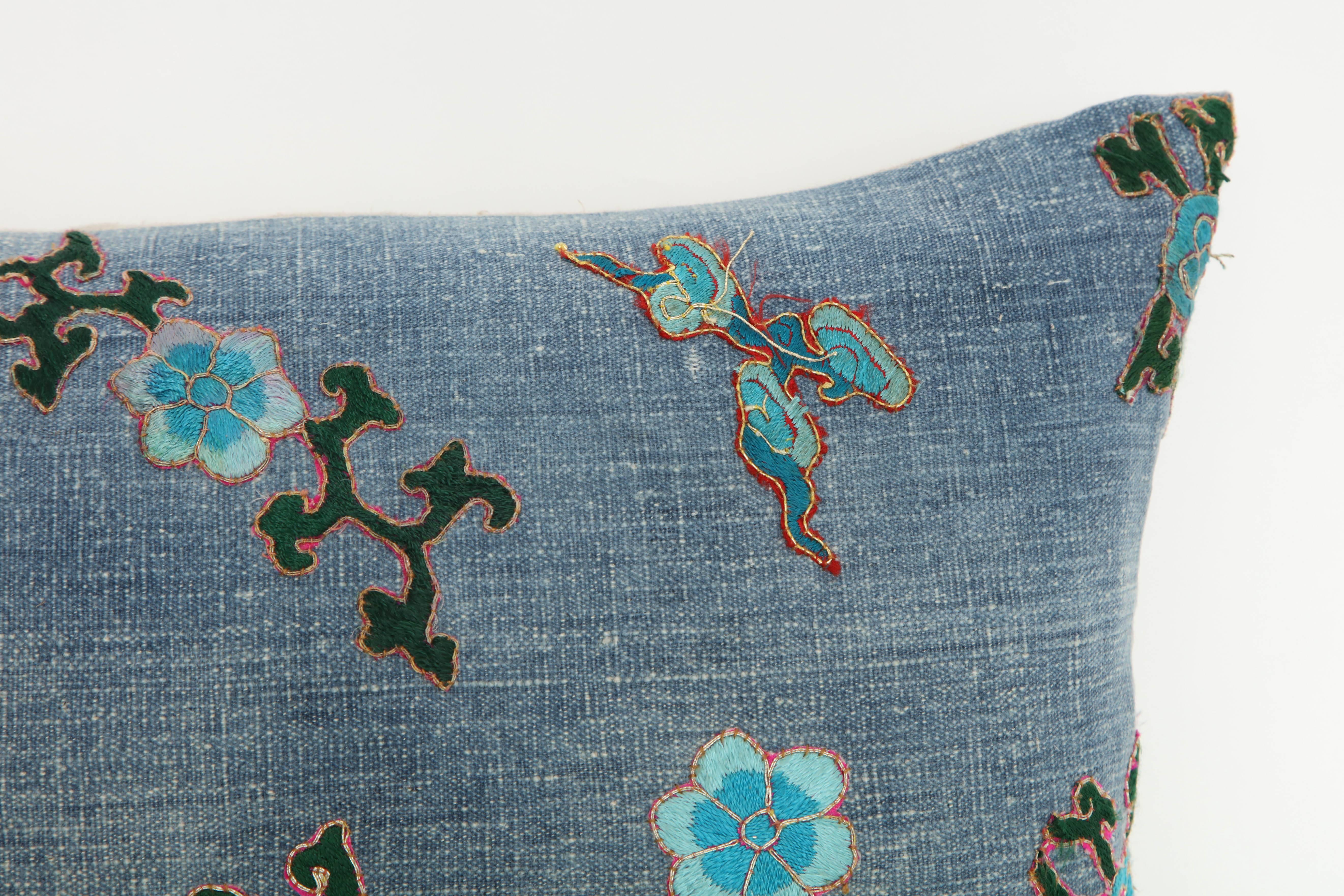 Vintage Blue Japanese Theatre Kimono Pillow 1