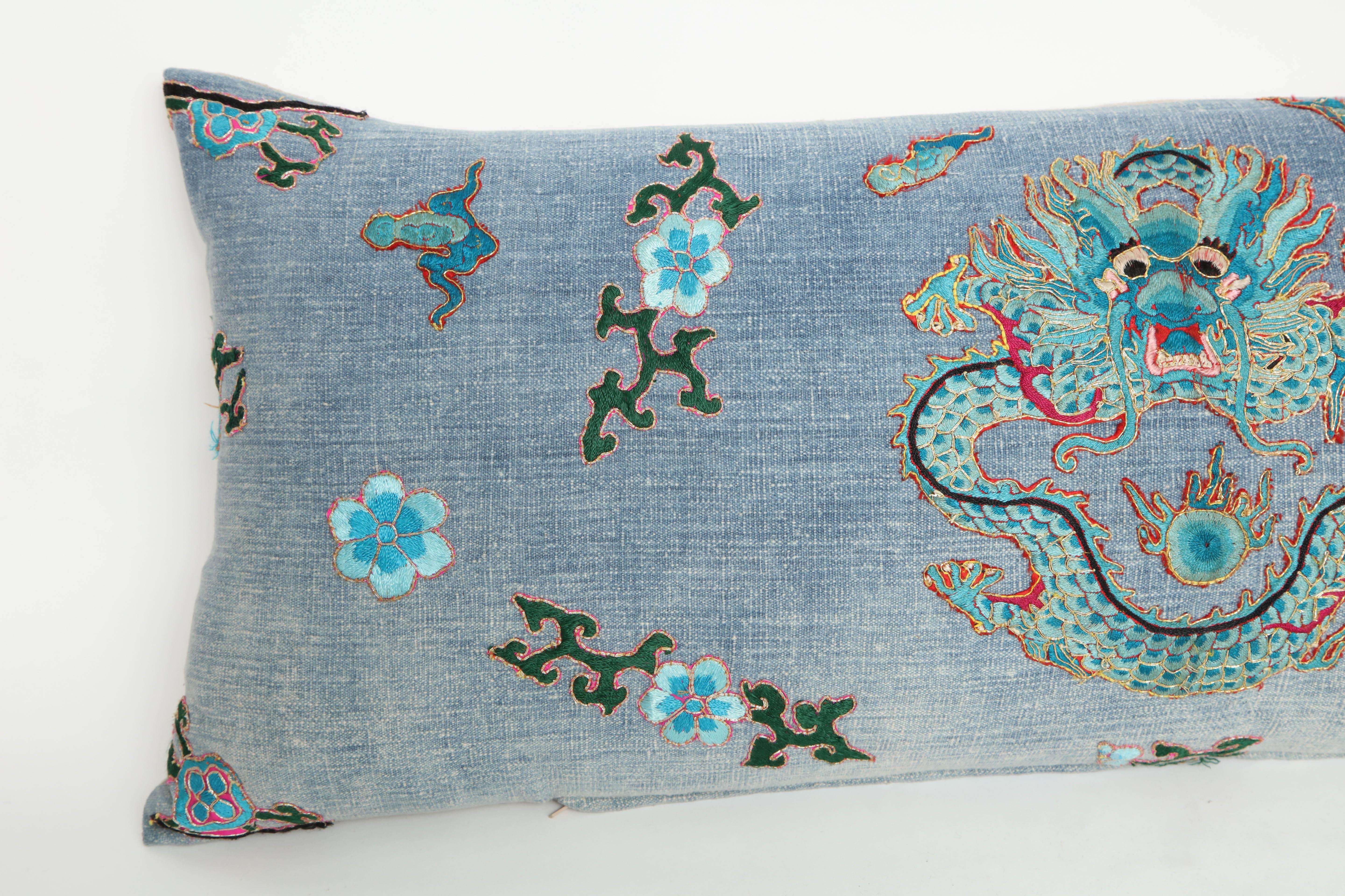 Vintage Blue Japanese Theatre Kimono Pillow 2