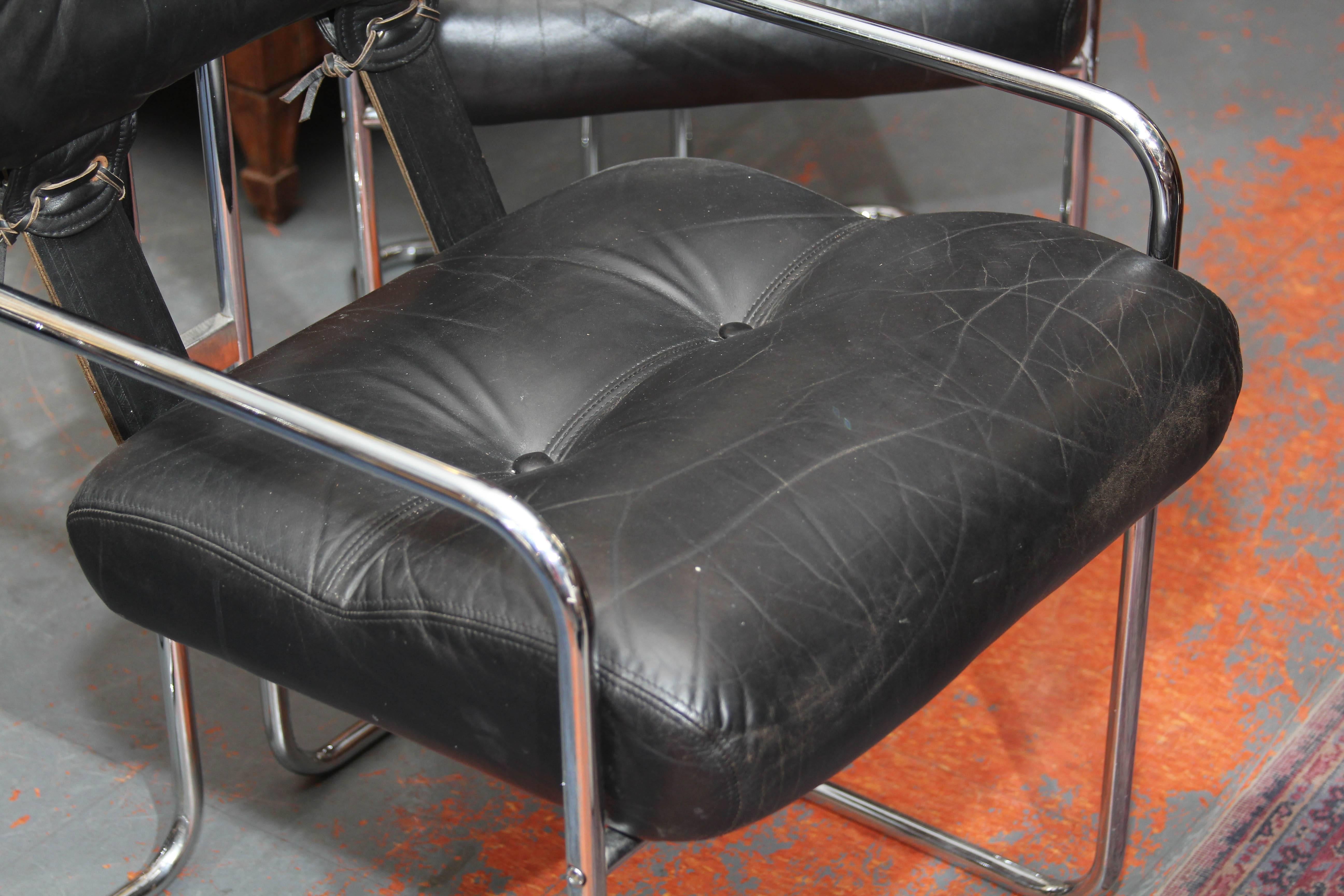 20th Century Set of Four Italian Leather and Chrome Chair