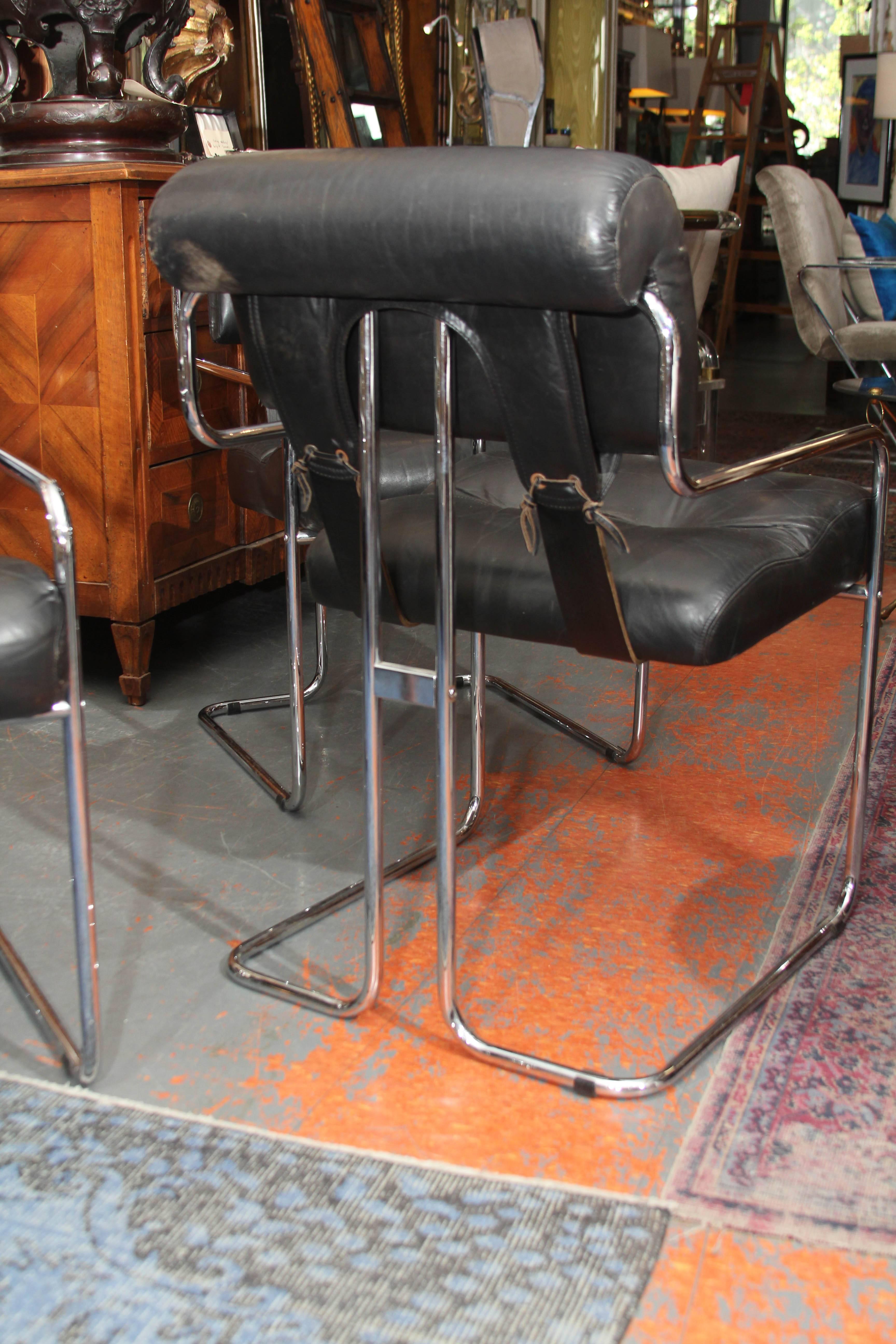 Set of Four Italian Leather and Chrome Chair 2