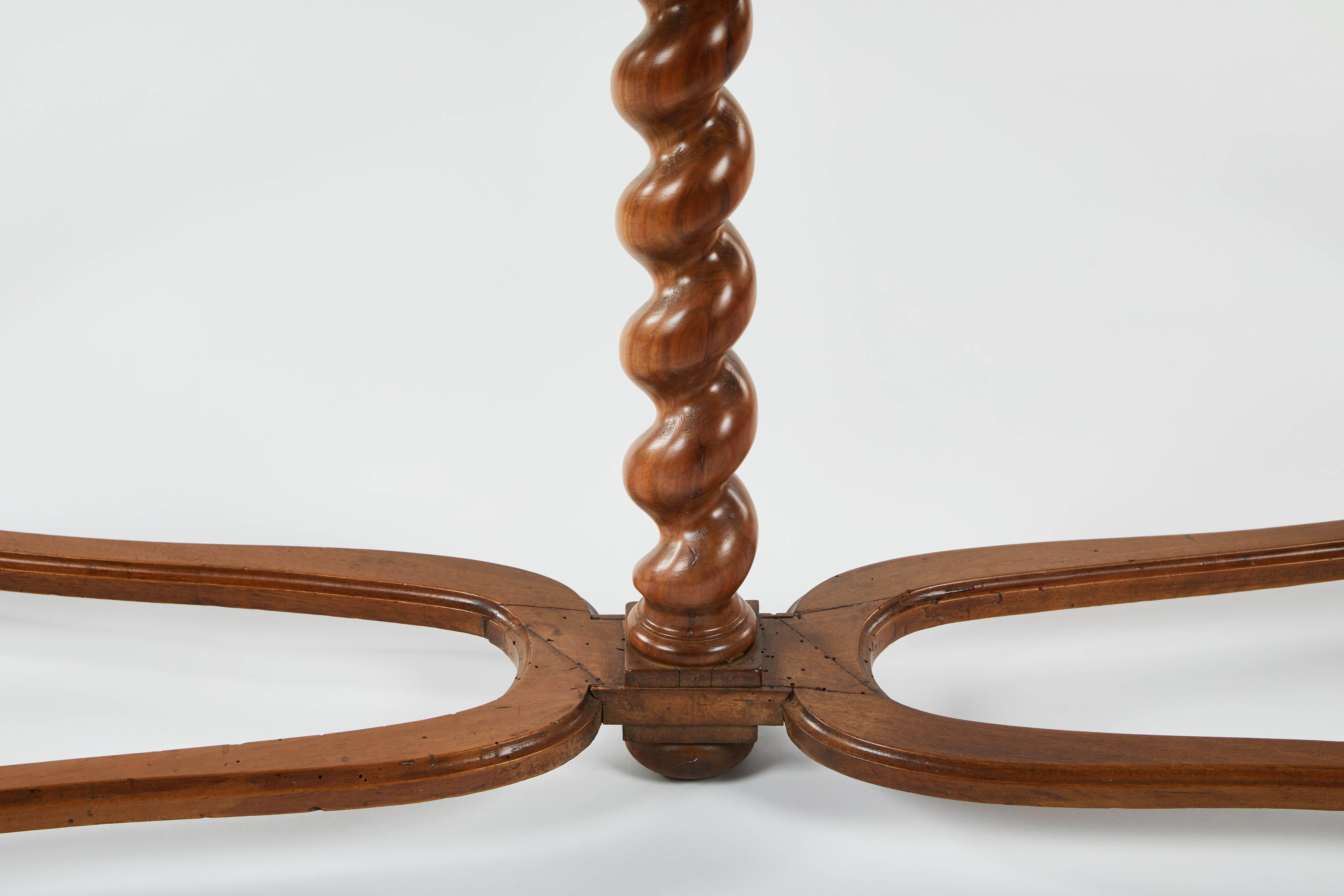 French light oak table/desk with barley/spiral twist legs and crinoline cross stretchers, circa 1940s.