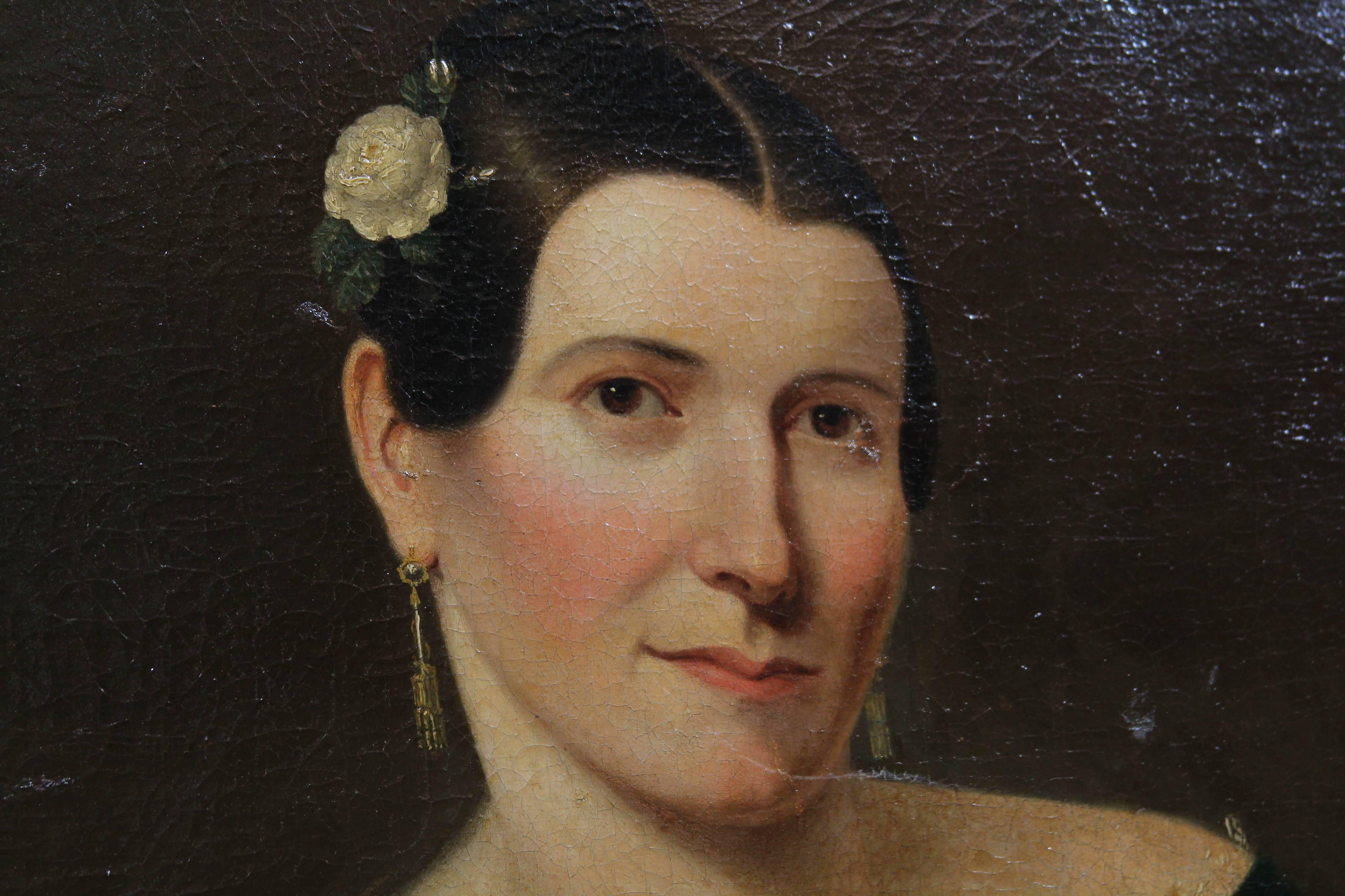 19th Century Painting of Woman with Bird In Good Condition In Seattle, WA