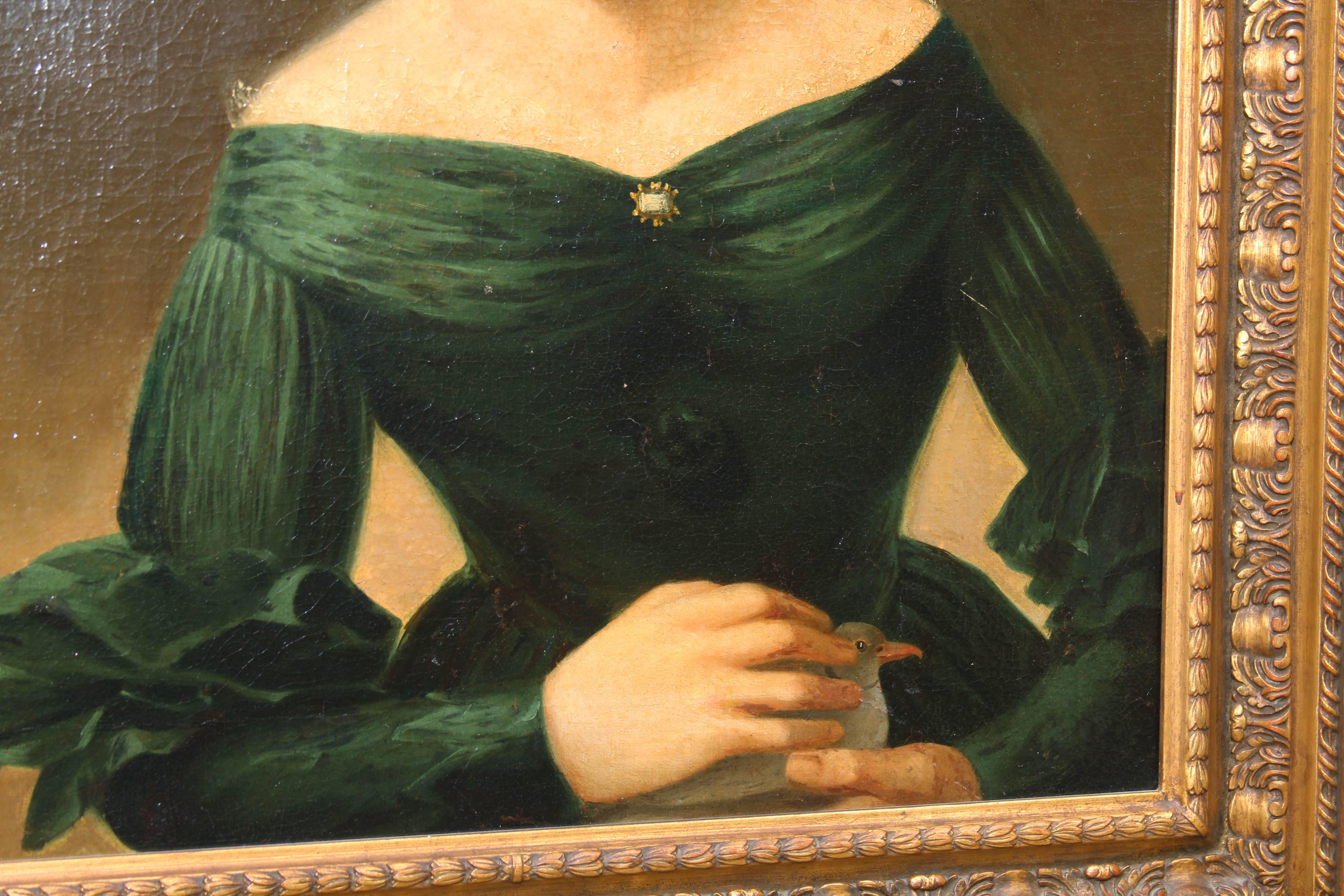 19th Century Painting of Woman with Bird 1