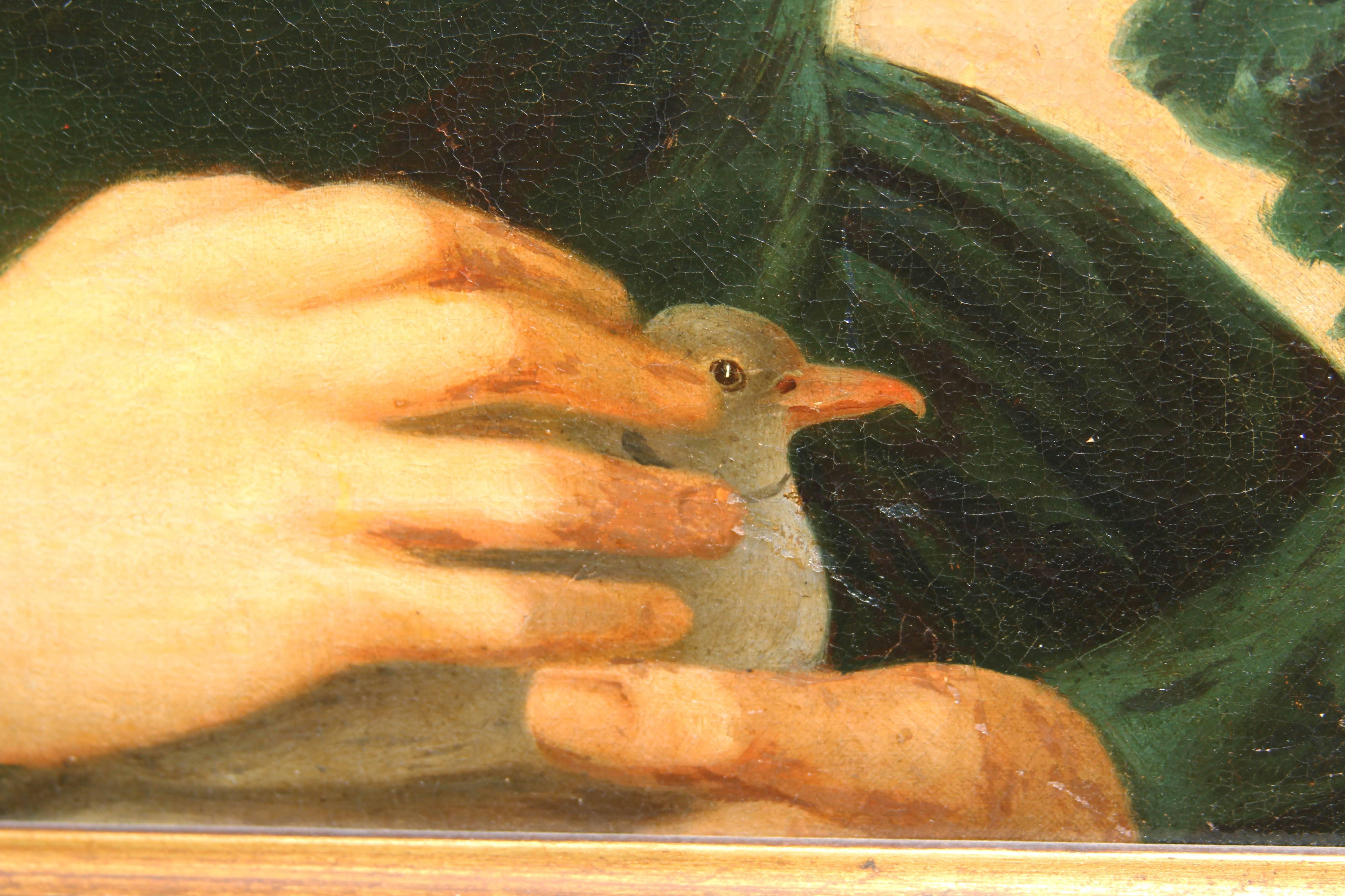 19th Century Painting of Woman with Bird 4