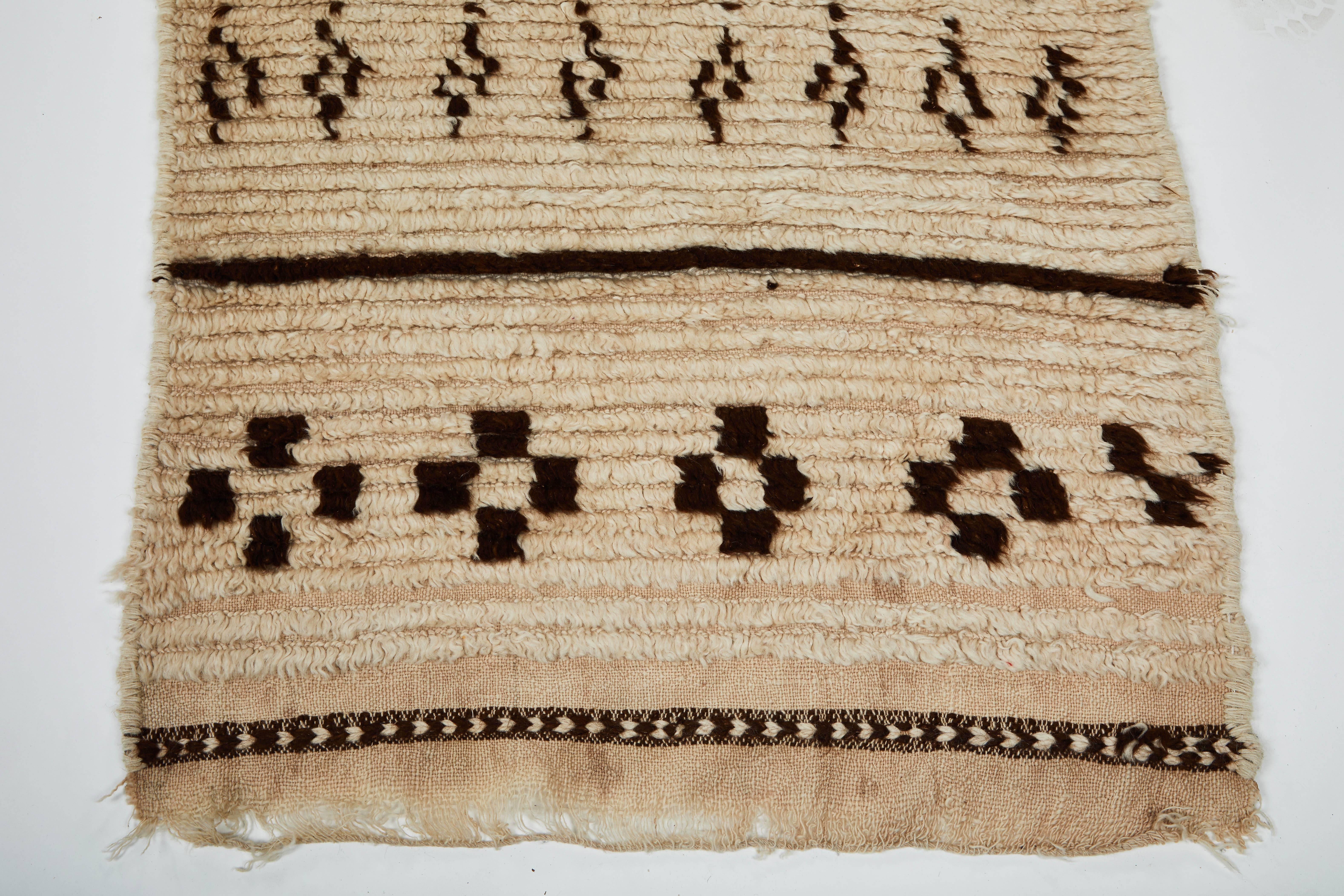 Mid-20th Century Moroccan Hand Knotted Brown and Tan Beni Ourain Wool Runner, circa 1940