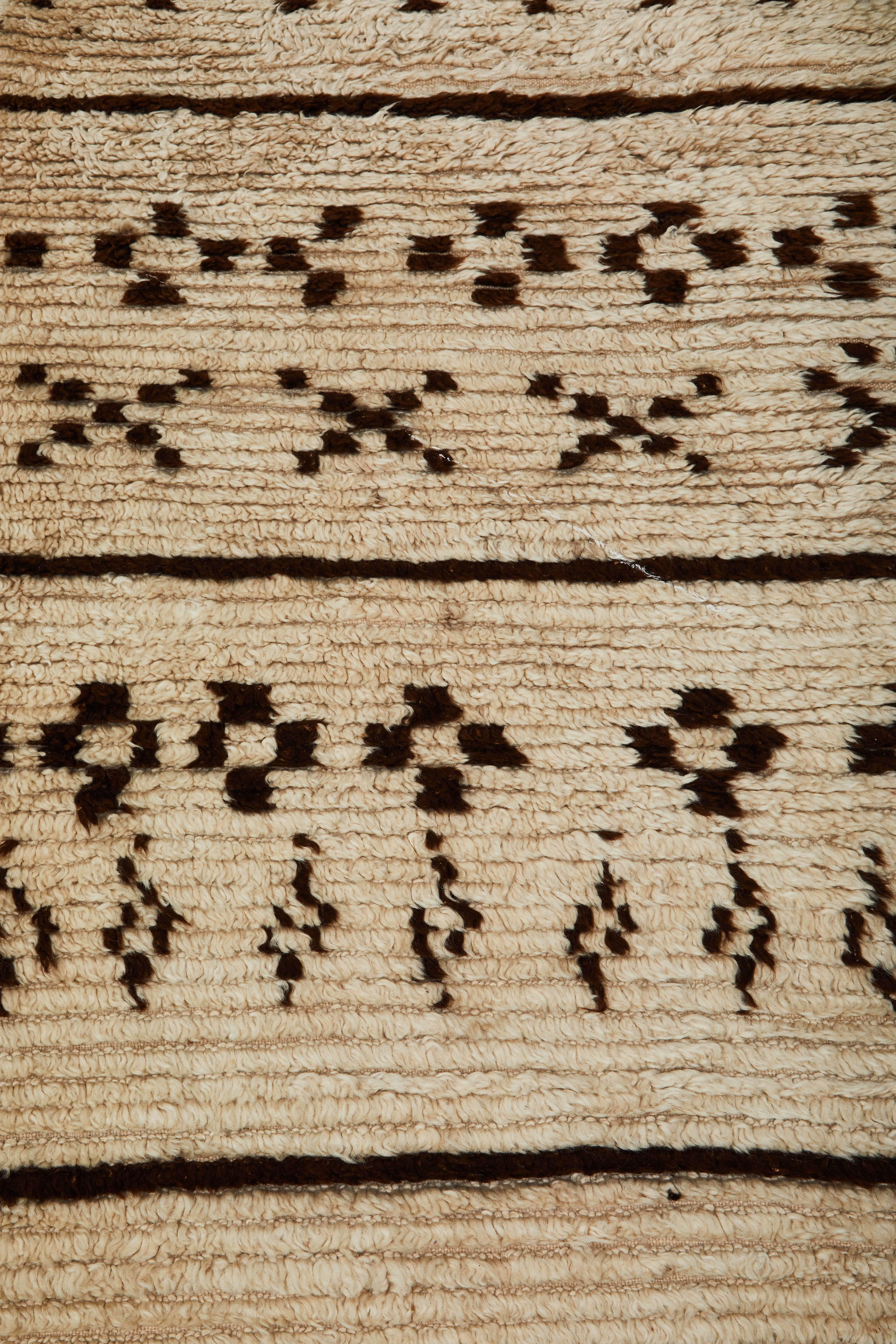 Moroccan Hand Knotted Brown and Tan Beni Ourain Wool Runner, circa 1940 1