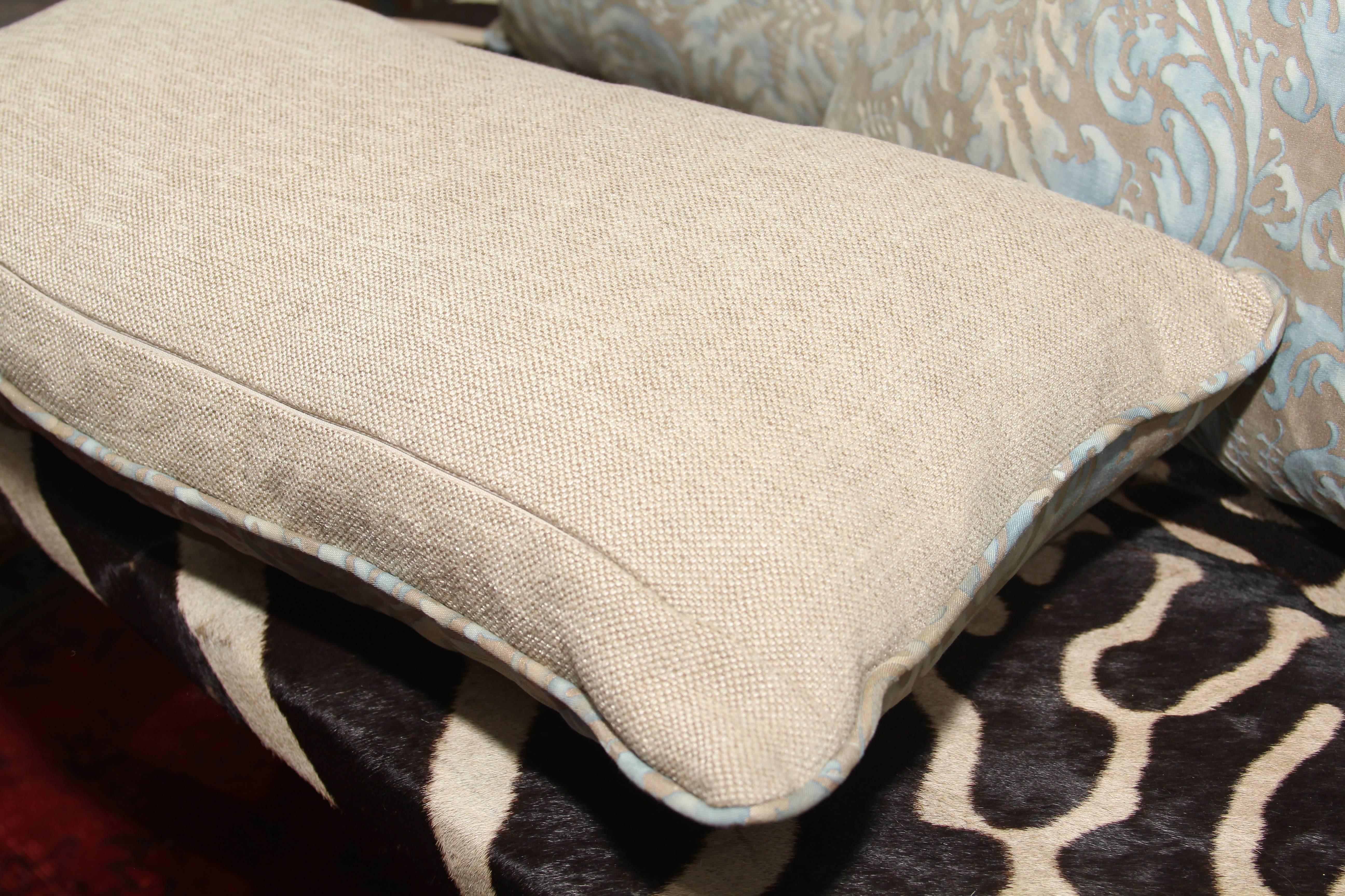 Group of Three Fortuny and Linen Pillows In Good Condition In Seattle, WA