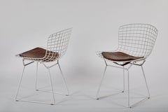 Vintage Pair of White Bertoia Side Chairs with Alligator Cushions