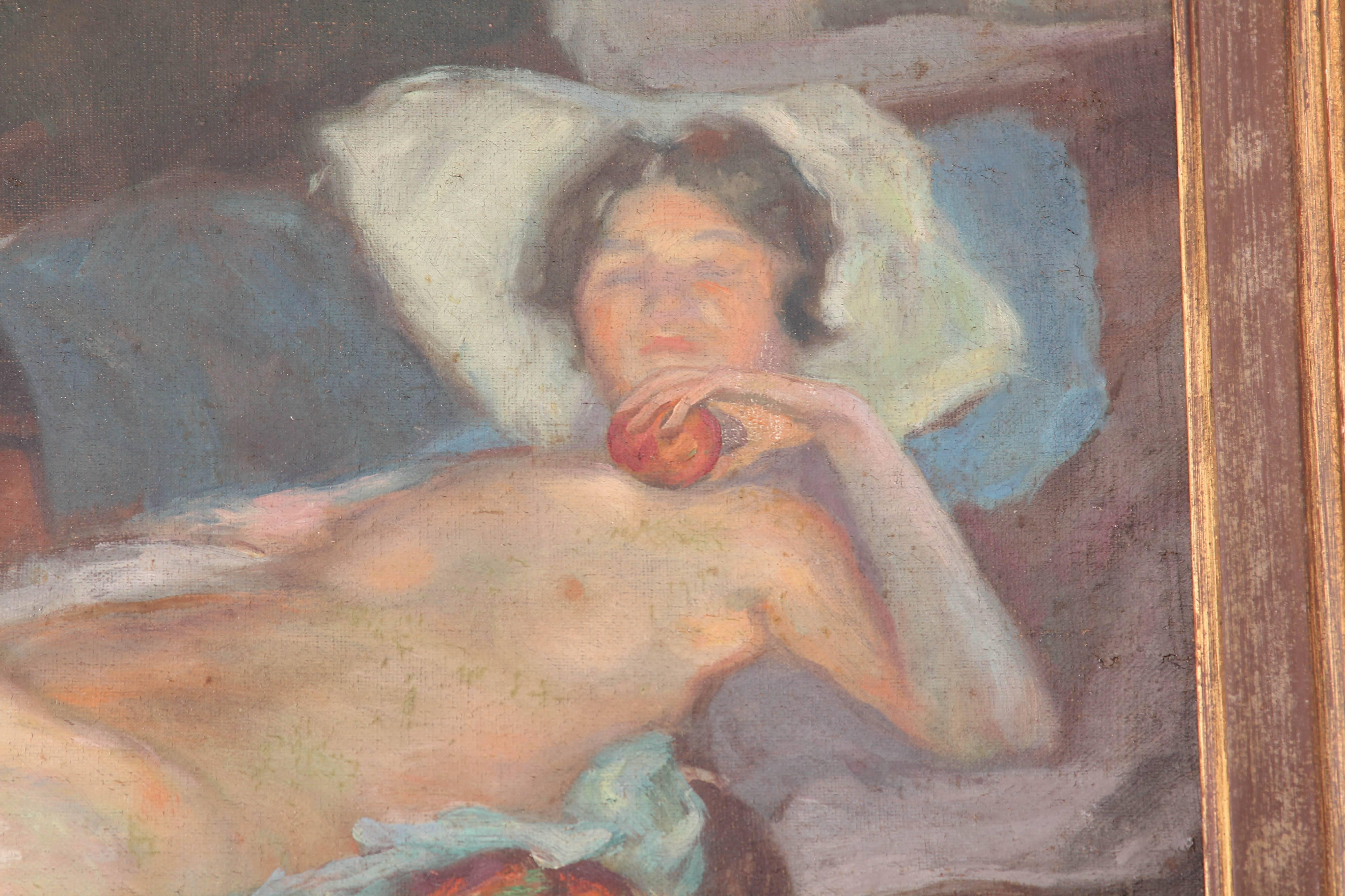 French Nude with Apple and Stockings In Distressed Condition In Seattle, WA