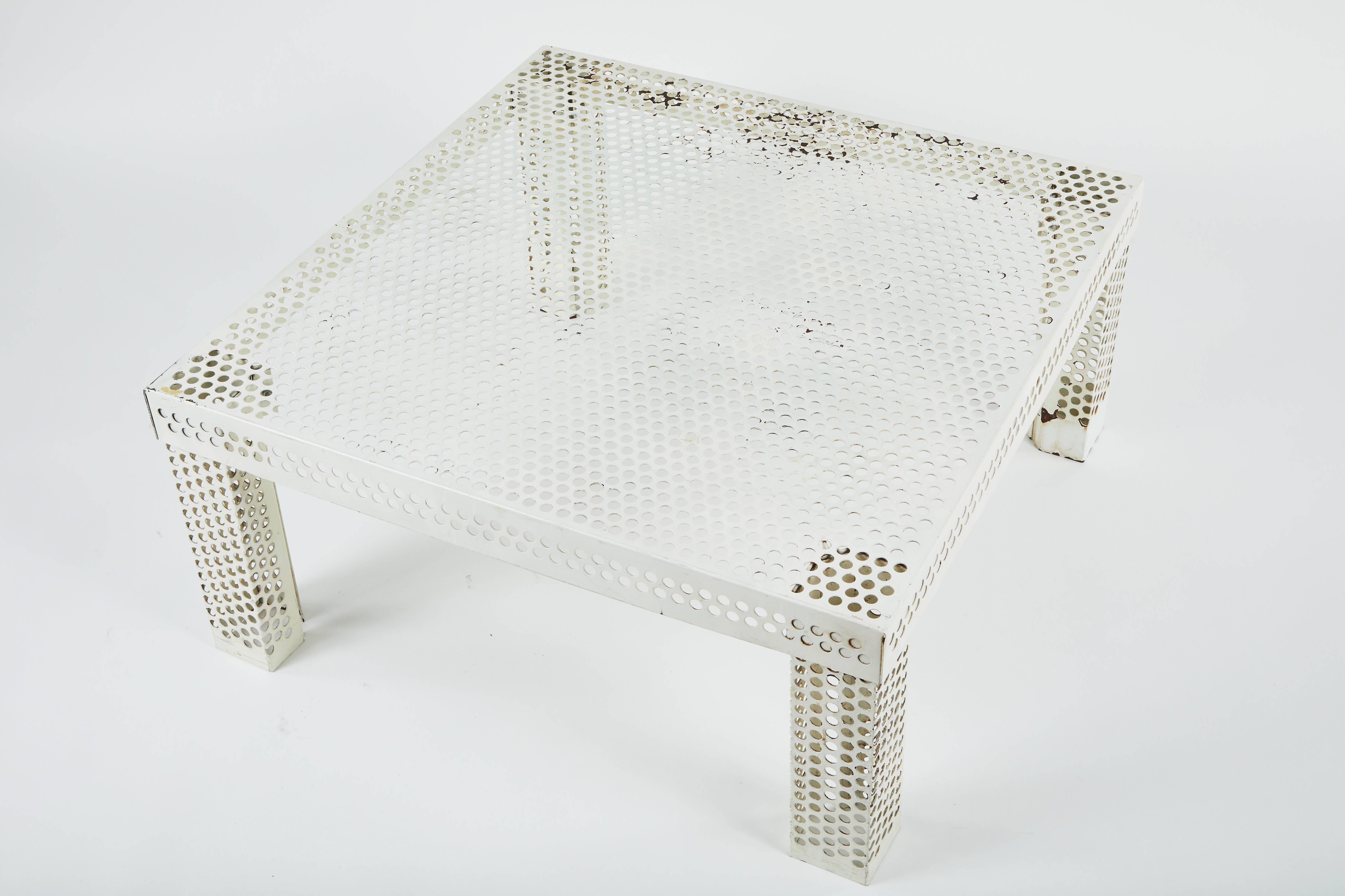 French Mathieu Matégot Style Perforated White Metal Coffee Table