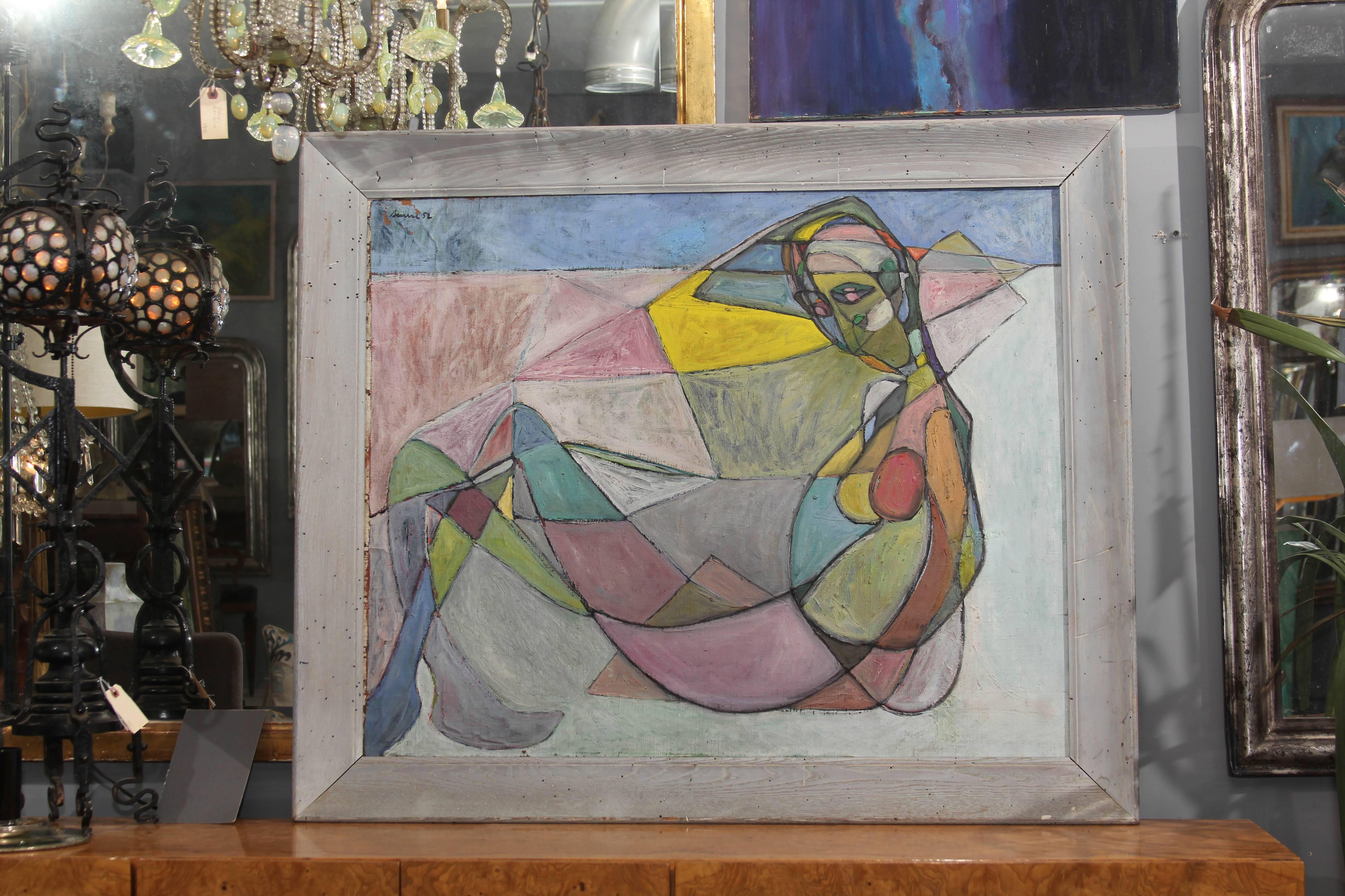 Large, powerful abstract as found in original frame. Great color and form.
