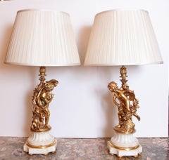 Pair of the Finest Quality Gilt Bronze Figures of Venus and Cupid on Marble Base