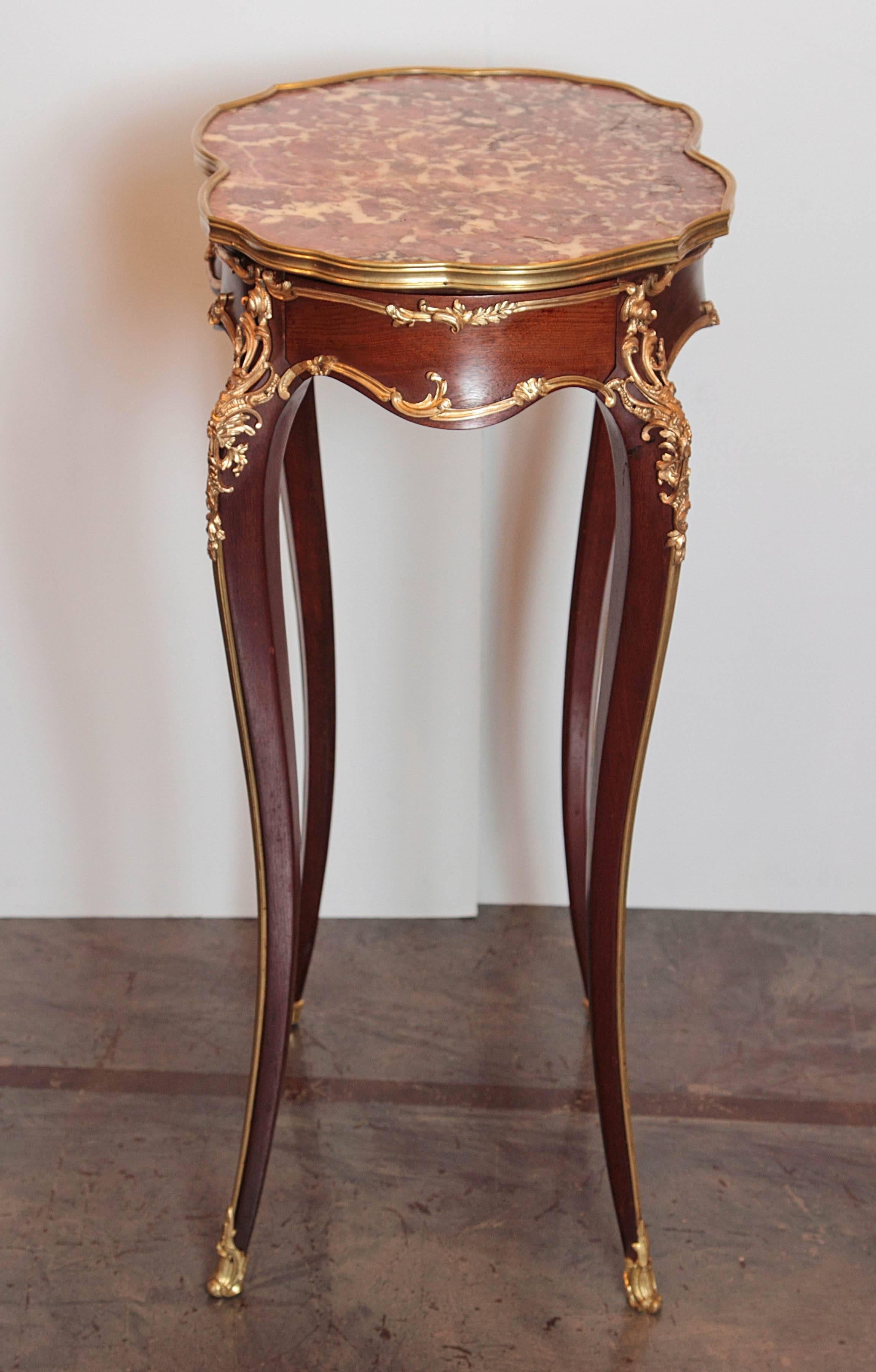 19th Century, French, Louis XV Mahogany and Gilt Bronze Side Table For Sale 1