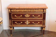 19th Century French Louis XVI Mahogany and Gilt Bronze Marble-Top Commodes