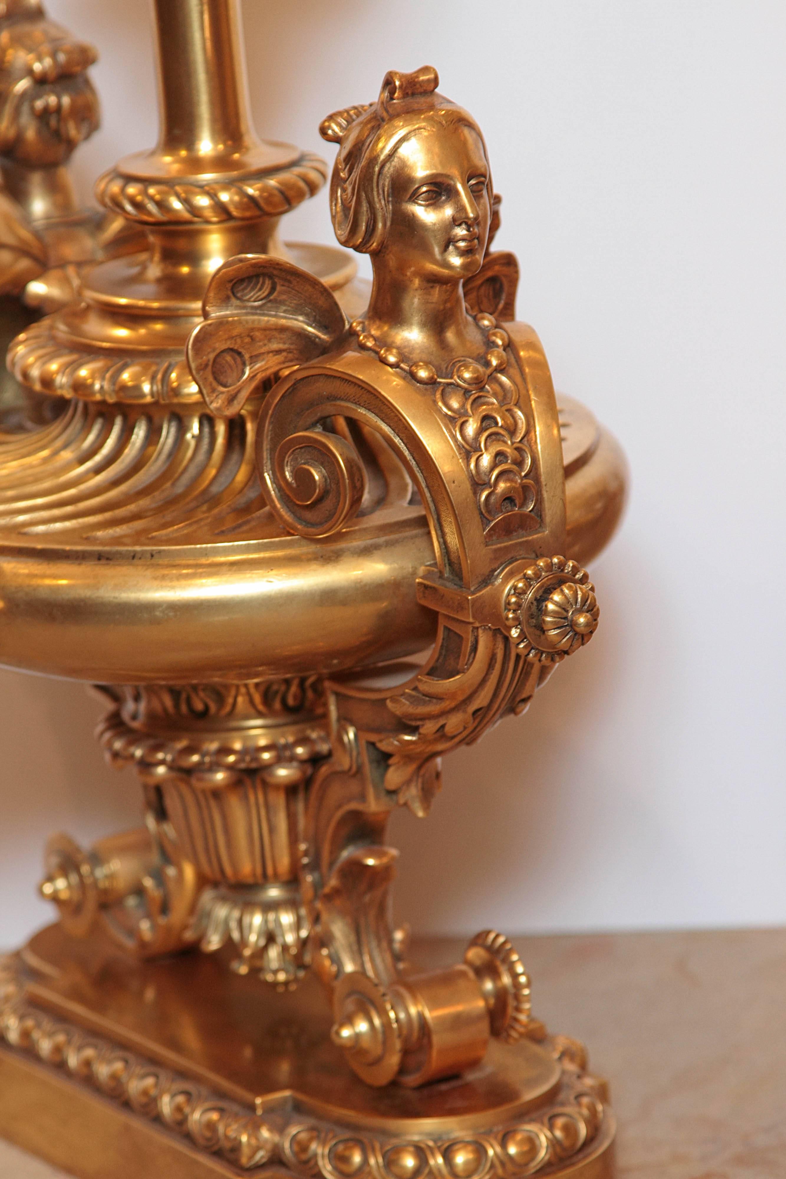 Louis Philippe 19th Century French Gilt Bronze Monumental Andirons