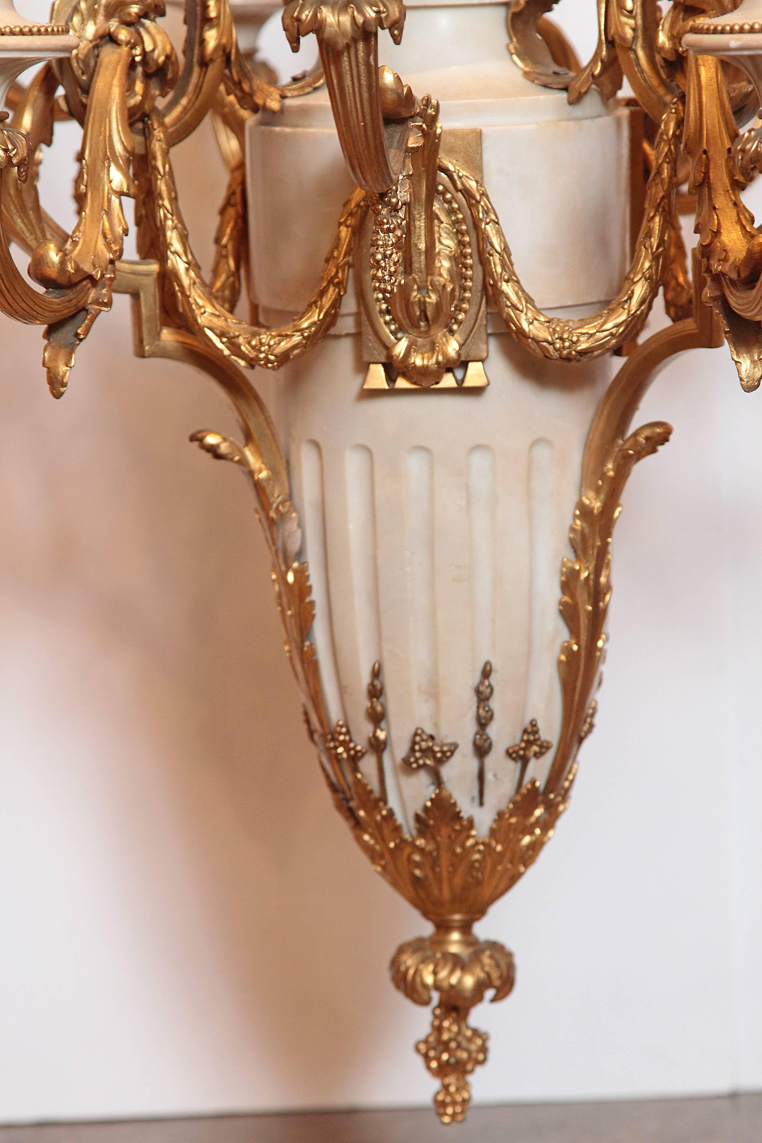 19th Century French Louis XVI Carrara Marble and Gilt Bronze Chandelier 2