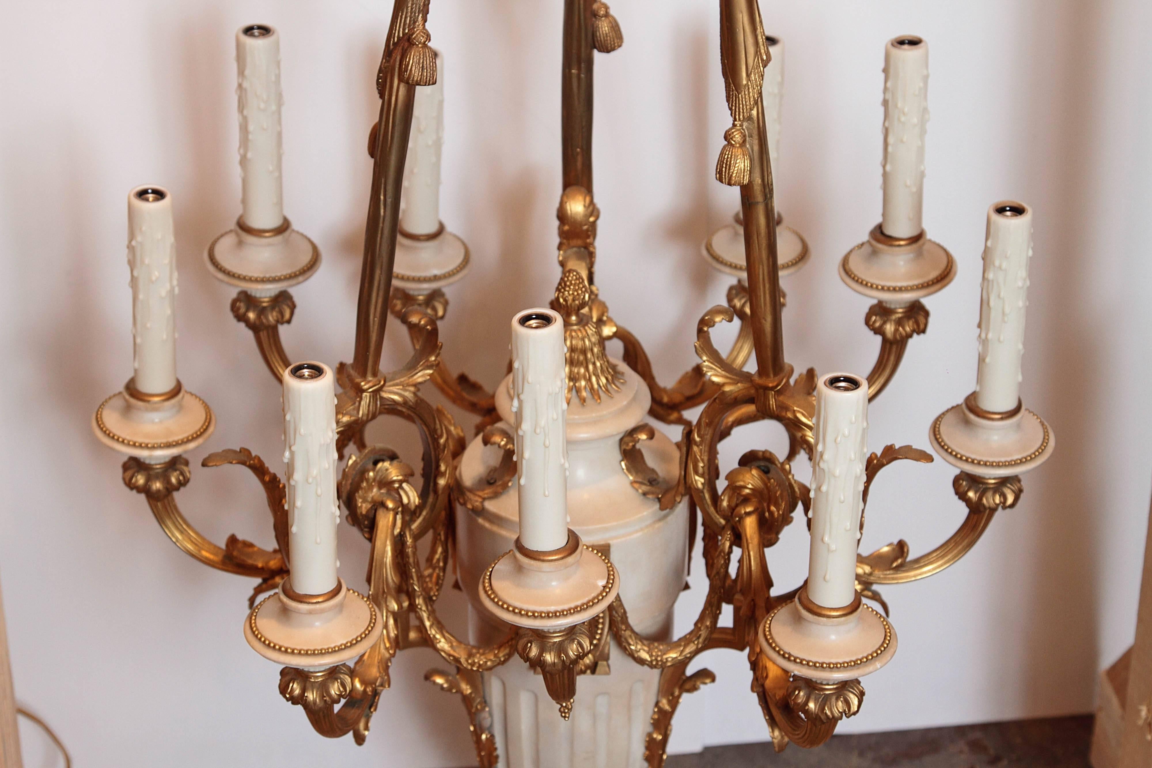 19th Century French Louis XVI Carrara Marble and Gilt Bronze Chandelier 5