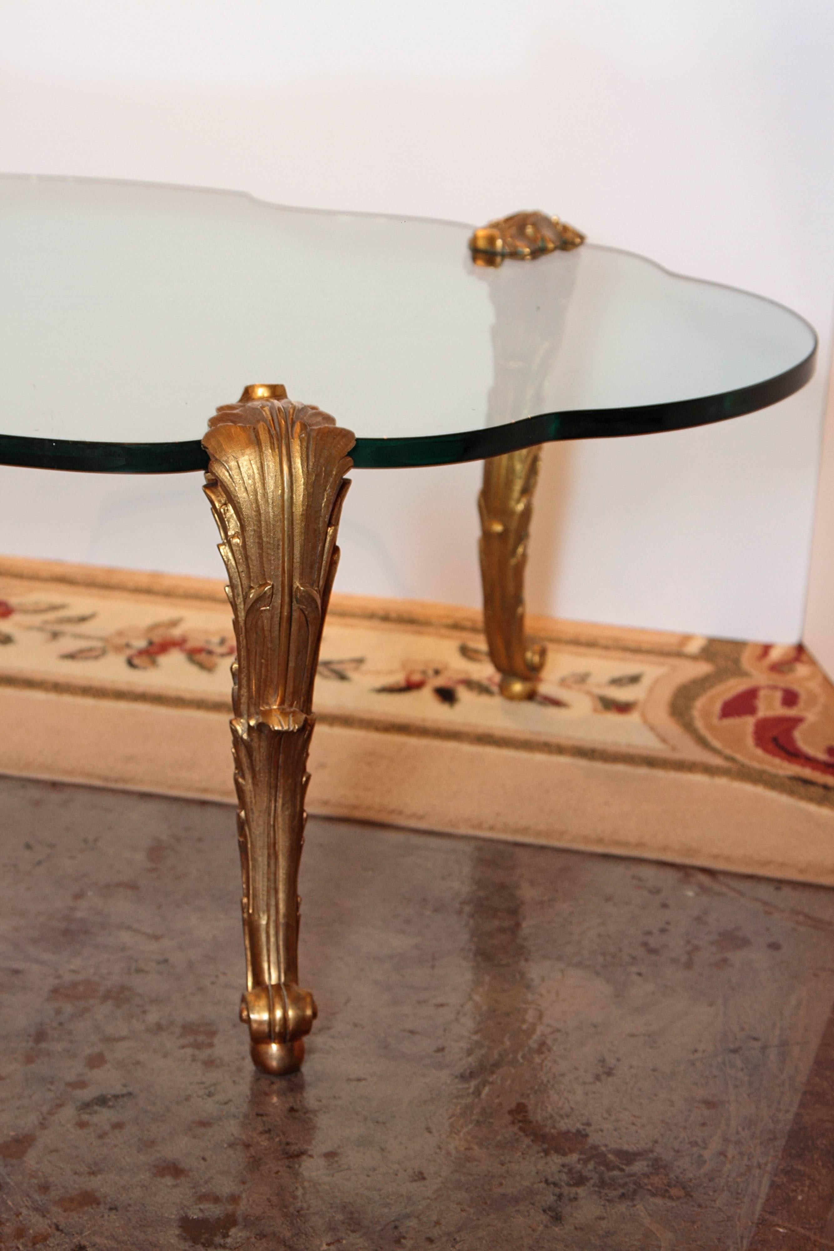 Louis XV Mid-20th Century Gilt Bronze Legged Cocktail Table Signed P.E. Guerin