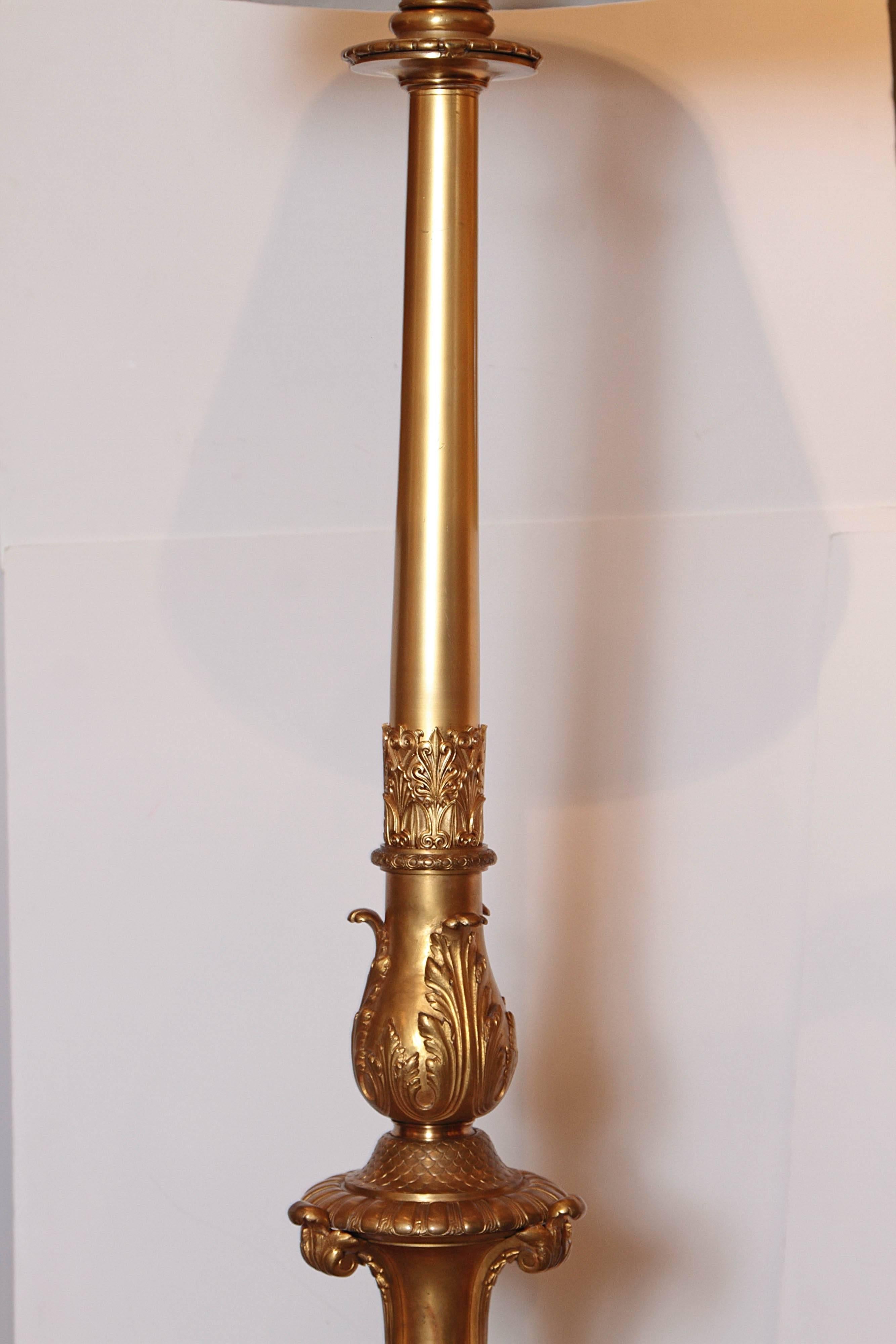 European 19th Century French Empire Gilt Bronze Floor Lamp