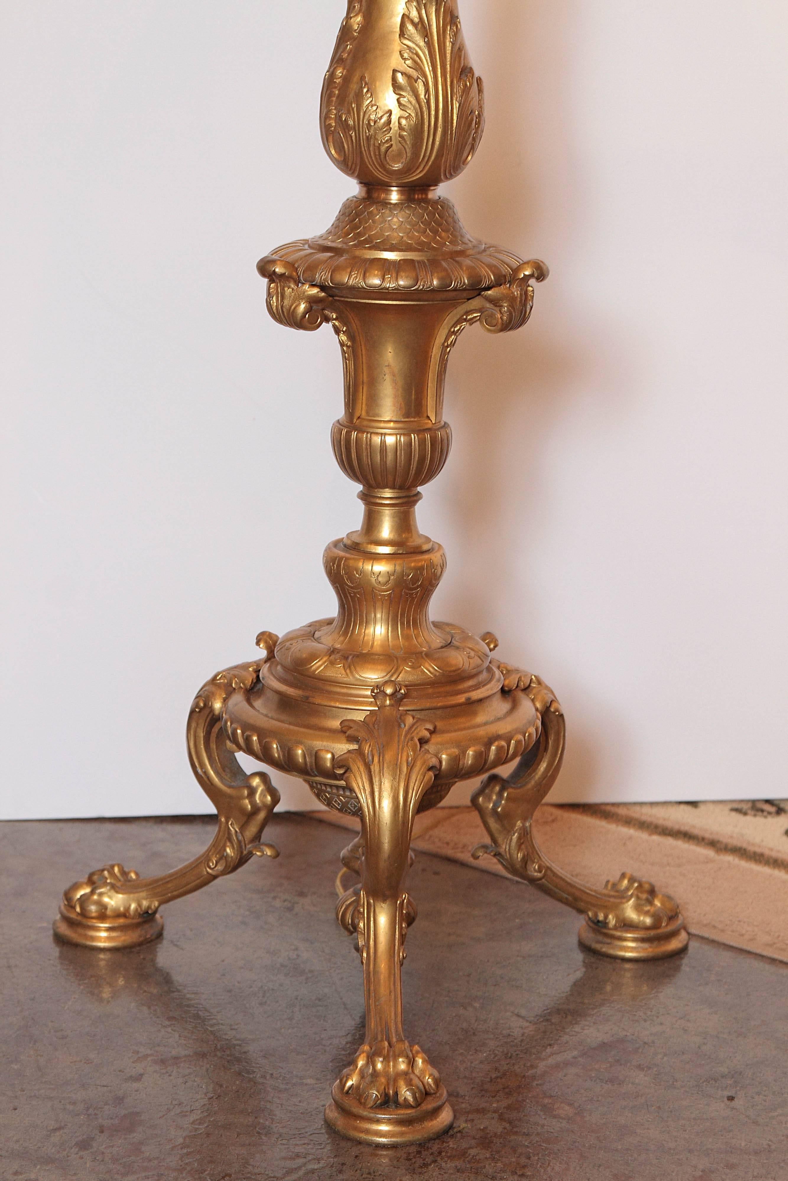19th Century French Empire Gilt Bronze Floor Lamp In Excellent Condition In Dallas, TX