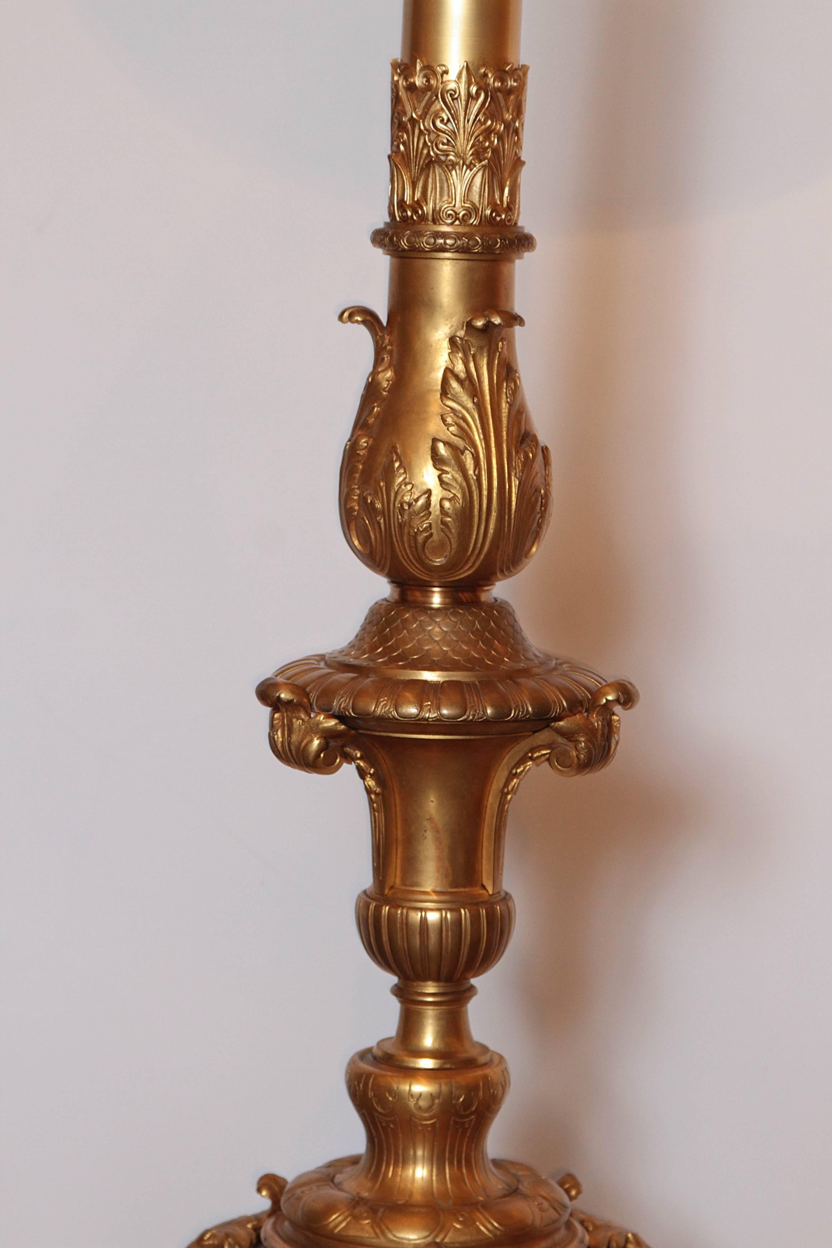 19th Century French Empire Gilt Bronze Floor Lamp 1