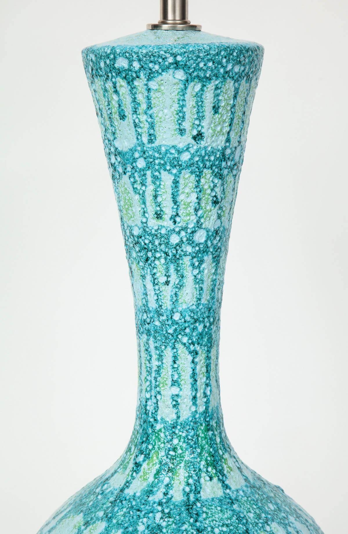 Mid-Century Modern Italian Blue Drip Glazed Ceramic Lamps