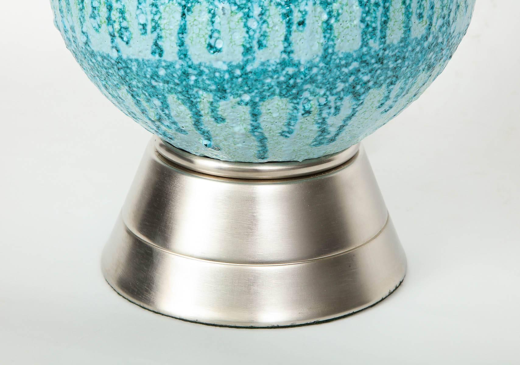 Italian Blue Drip Glazed Ceramic Lamps im Zustand „Hervorragend“ in New York, NY