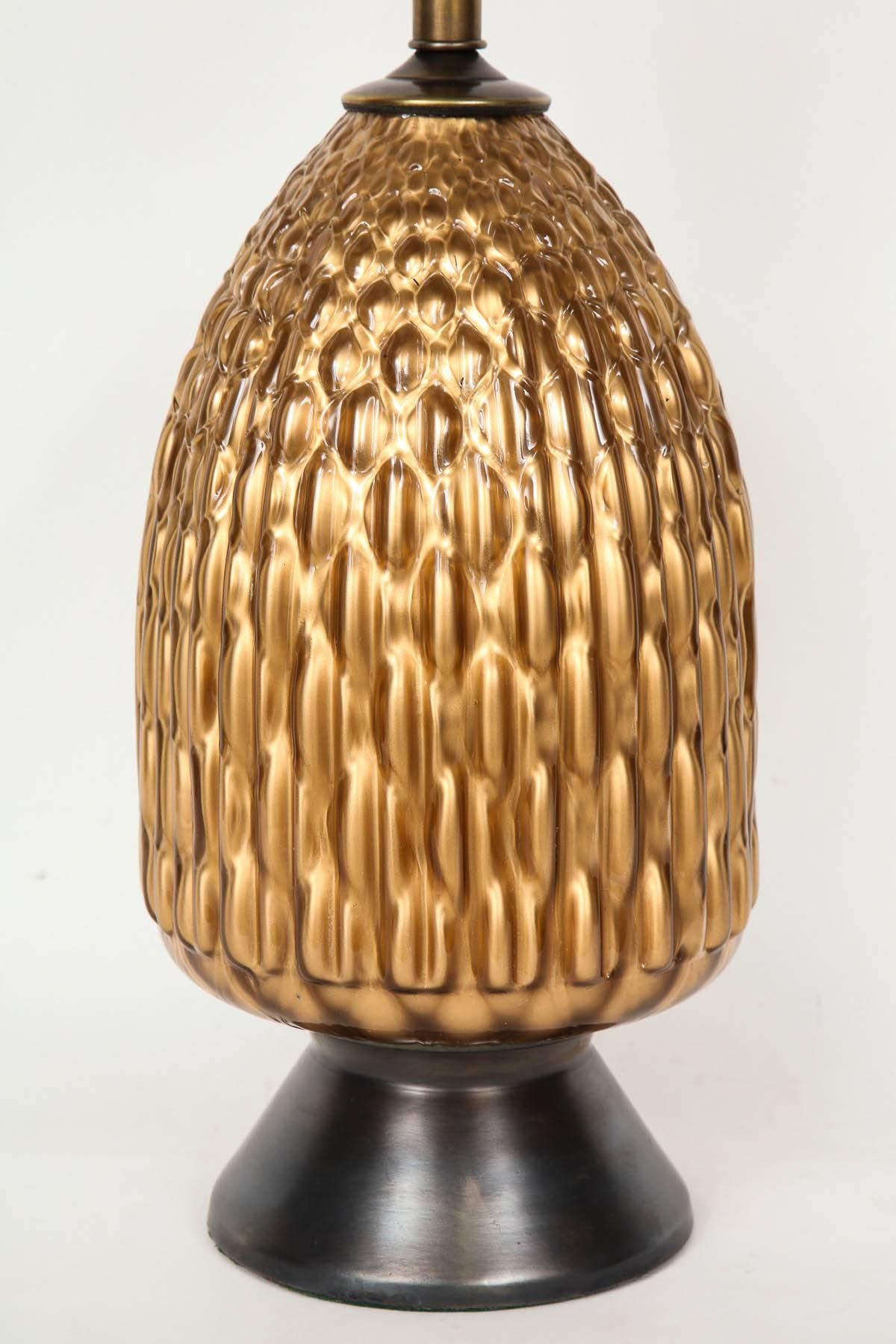 Mid-Century Modern Italian Bronze and Coppered Glass Artichoke  Lamps For Sale