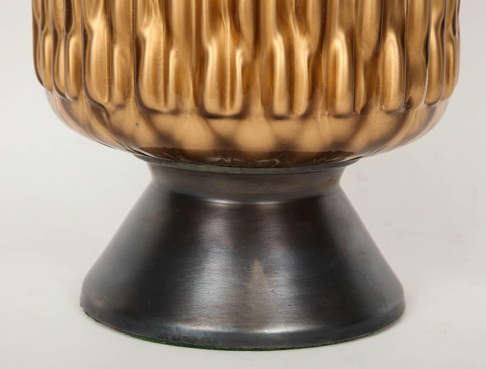 Italian Bronze and Coppered Glass Artichoke  Lamps In Excellent Condition For Sale In New York, NY