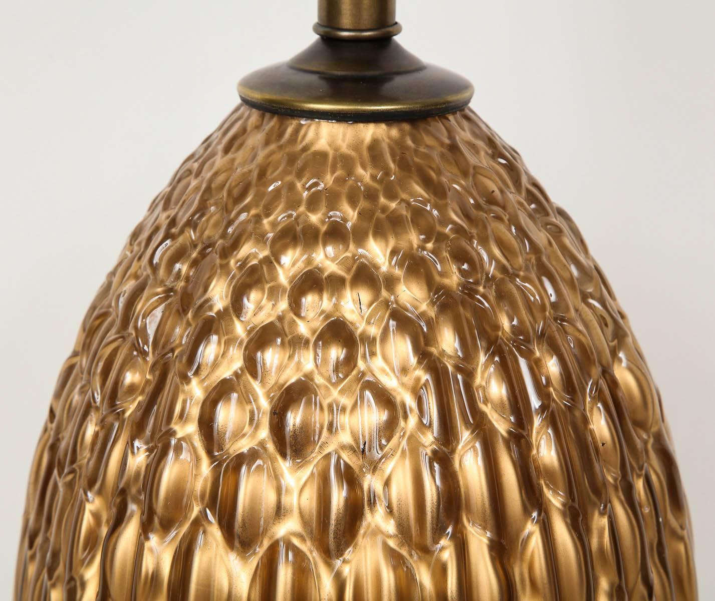 Italian Bronze and Coppered Glass Artichoke  Lamps For Sale 1